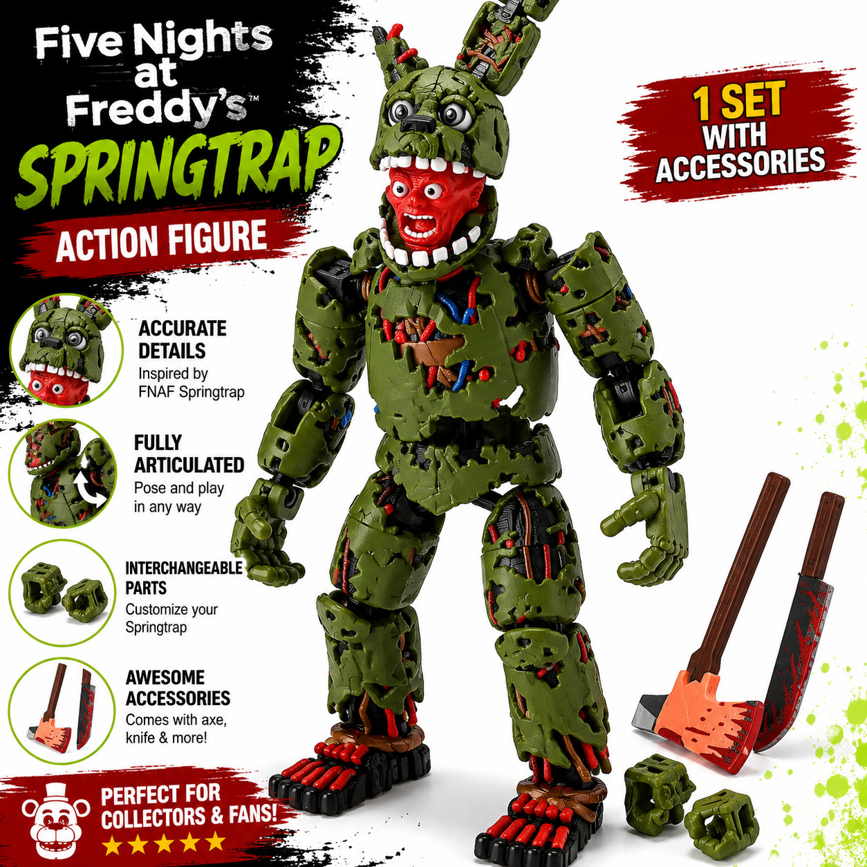 9L3D Printed FNAF Freddy Fazbear Springtrap Action Figure Collectible