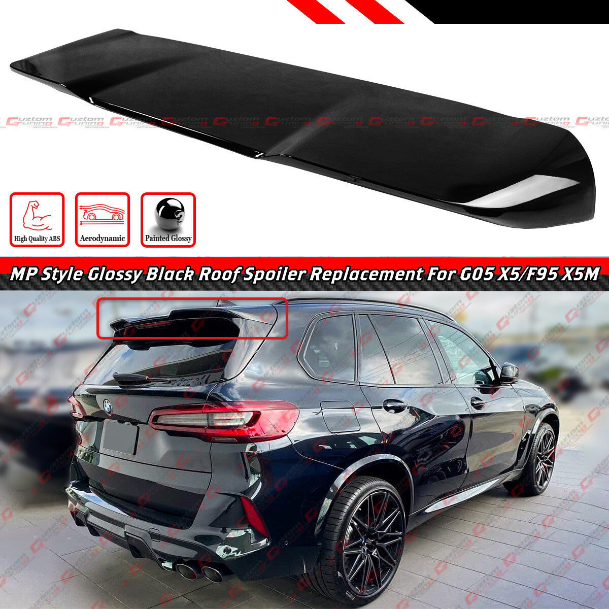 FOR 19-25 BMW G05 X5 F95 X5M MP STYLE GLOSS BLACK EXTENDED ROOF SPOILER WING LID FOR 19-25 BMW G05 X5 F95 X5M MP STYLE GLOSS BLACK EXTENDED ROOF SPOILER WING LID