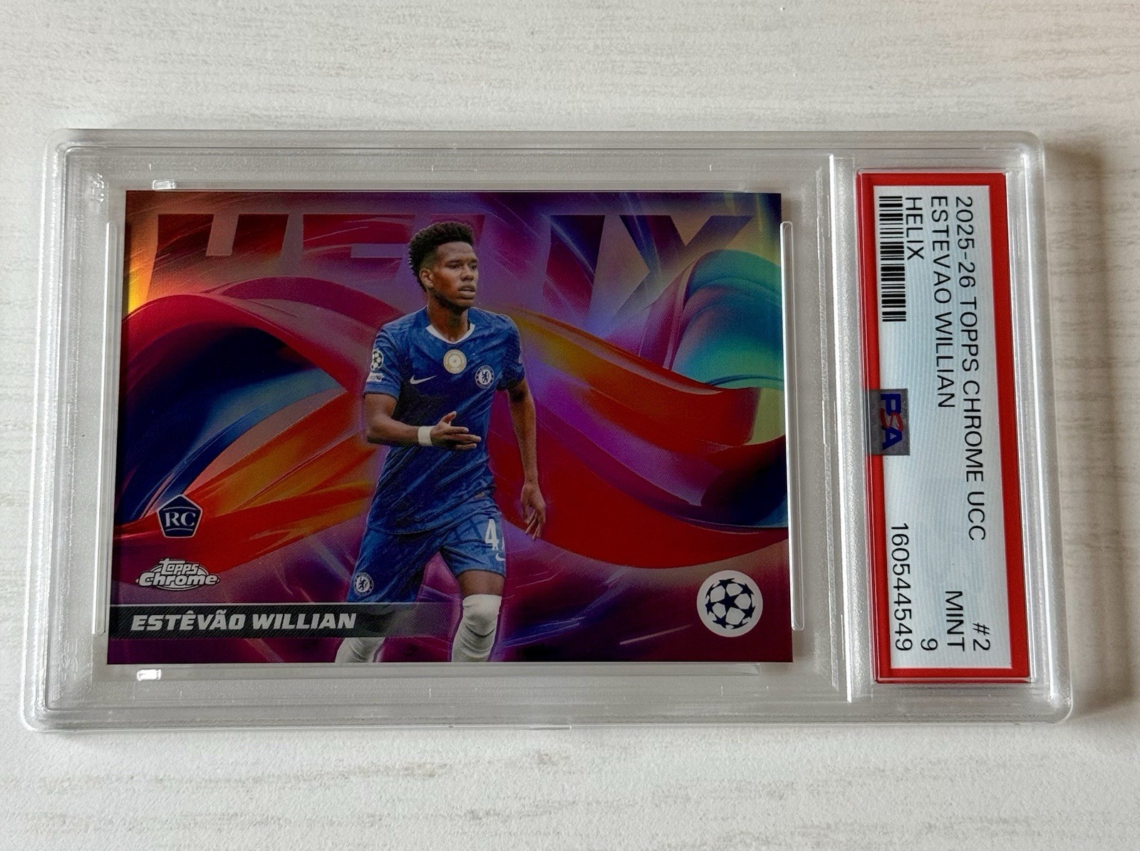2025-26 Topps Chrome UCC- Estevao Willian RC Helix SSP Case Hit PSA 9 (Pop 4) 2025-26 Topps Chrome UCC- Estevao Willian RC Helix SSP Case Hit PSA 9 (Pop 4)