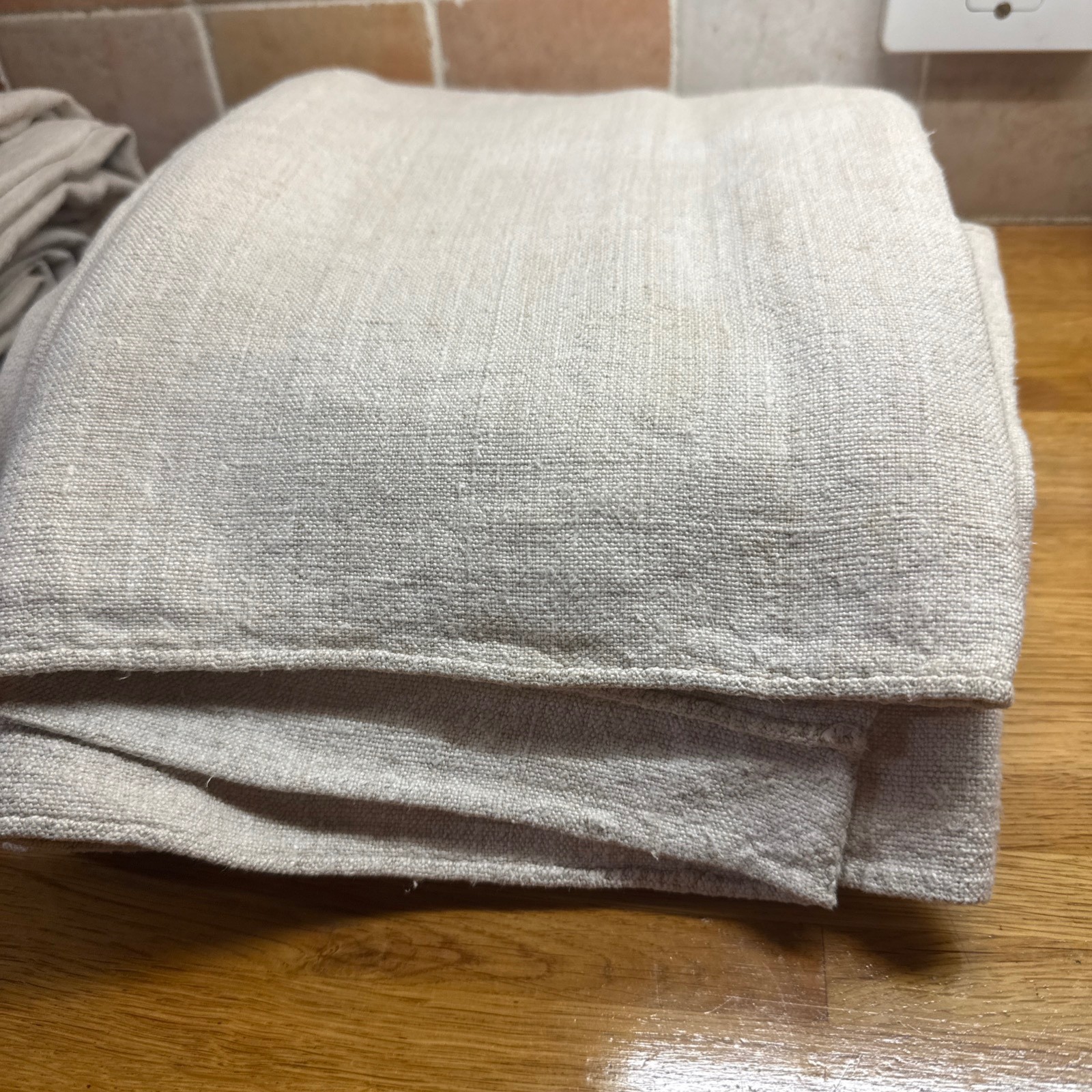 Antique 19thC Homespun Linen Sheet Hand-Stitch Center Seam 2x33 Panels =70”x100