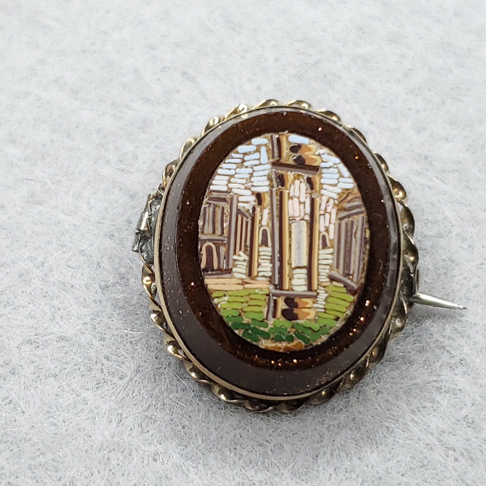 Antique Micro Mosaic Brooch Grand Tour Roman Ruin Brooch Aventurine Glass Antique Micro Mosaic Brooch Grand Tour Roman Ruin Brooch Aventurine Glass