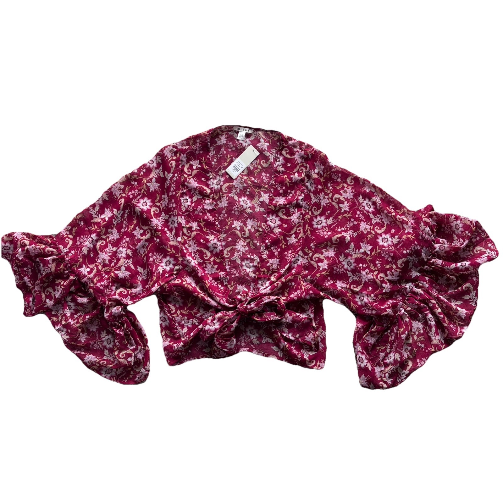Mi Ami by Francesca\'s Women\'s Wide Bell Sleeve Shirt Red Floral One Size NEW $46 Mi Ami by Francesca\'s Women\'s Wide Bell Sleeve Shirt Red Floral One Size NEW $46