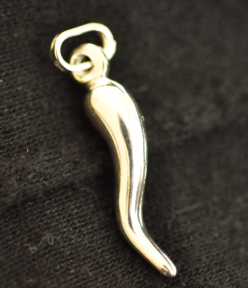 Genuine Sterling Silver Signed 925 Italian Horn Pendant / Charm Great Style Gift