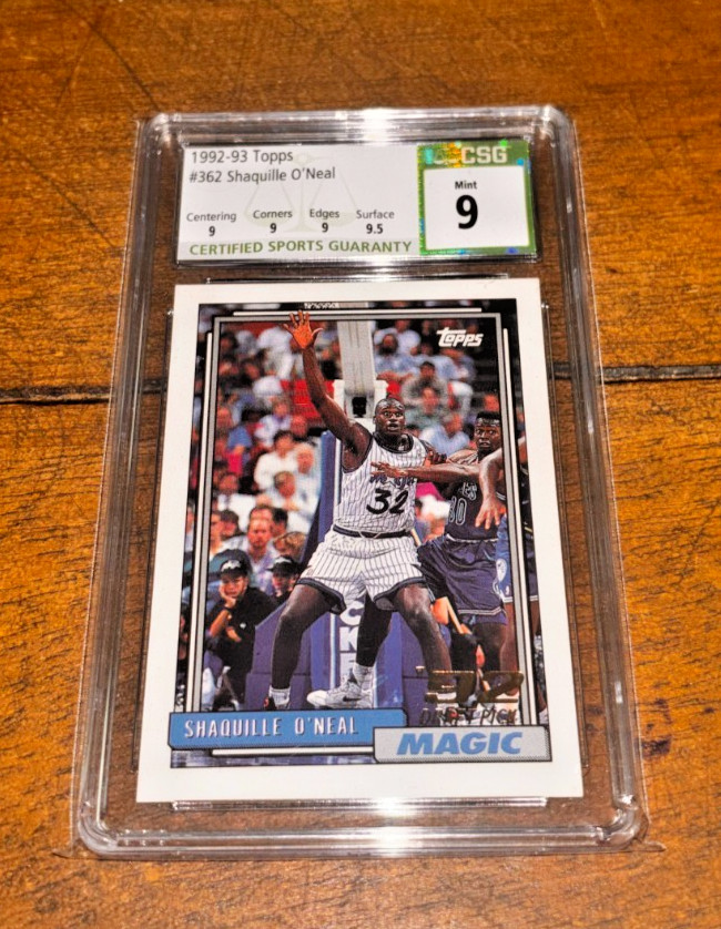 *VINTAGE* 1992-93 Topps SHAQUILLE O'NEAL #362 ROOKIE CSG 9 MINT w/ 9.5 sub