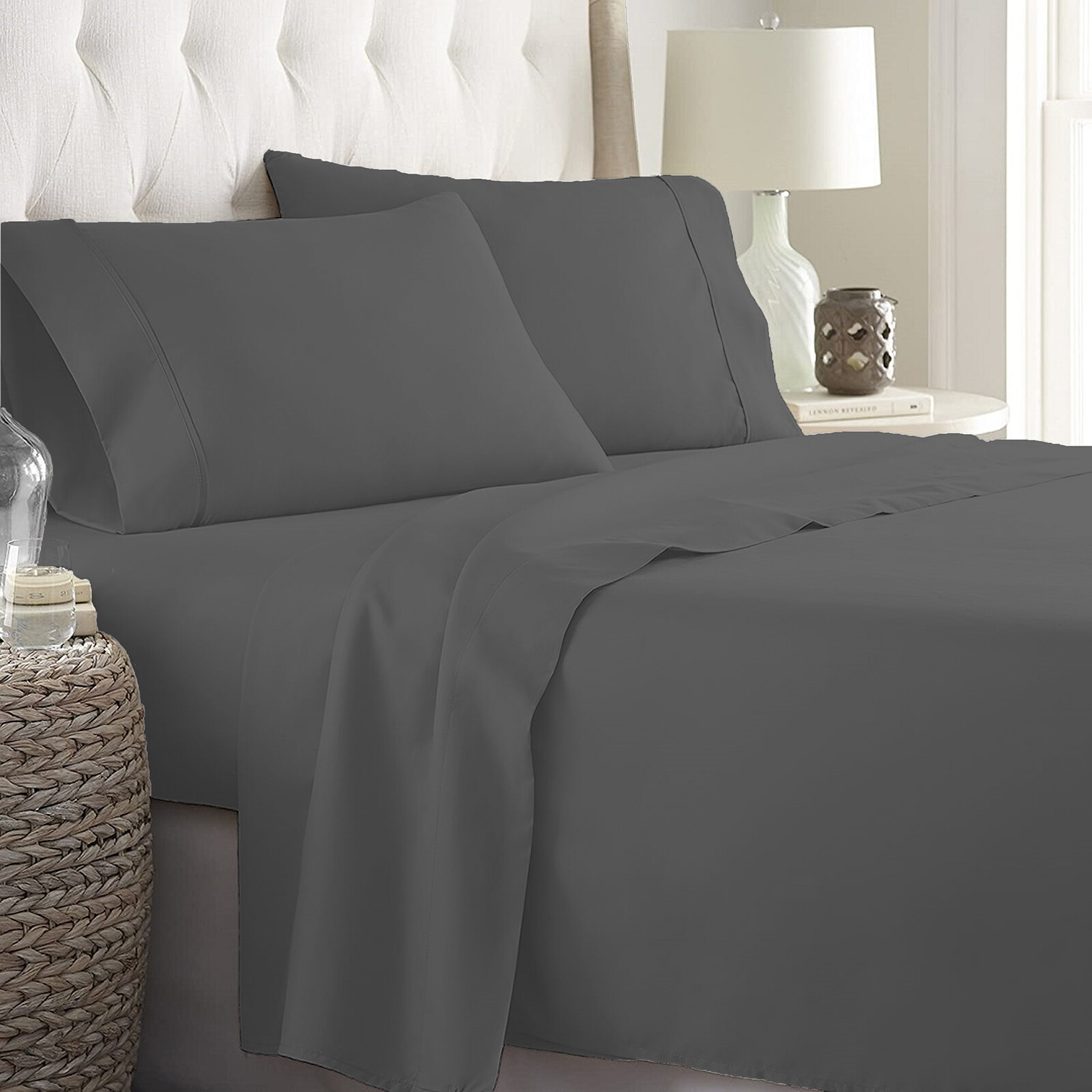 Superior 100% Egyptian Cotton 1200 Thread Count Gray Solid Select Bedding Sheets