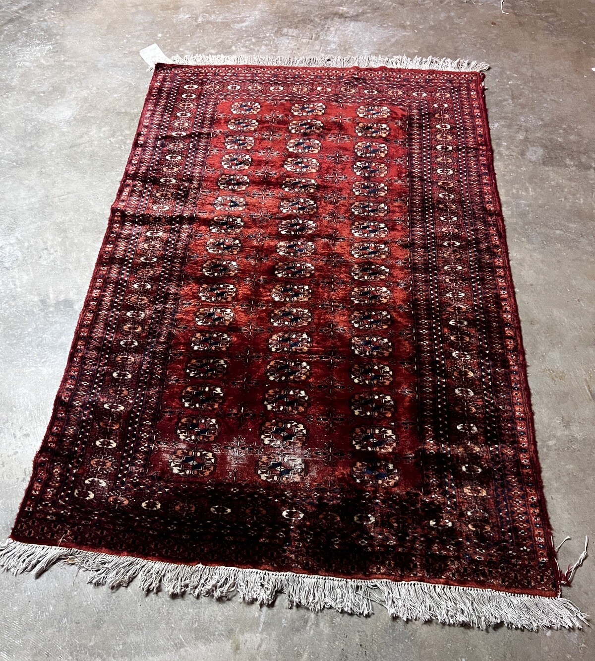 Antique Hand Knotted Oriental Bokahara Rug 4.0x5.1 ft Antique Hand Knotted Oriental Bokahara Rug 4.0x5.1 ft