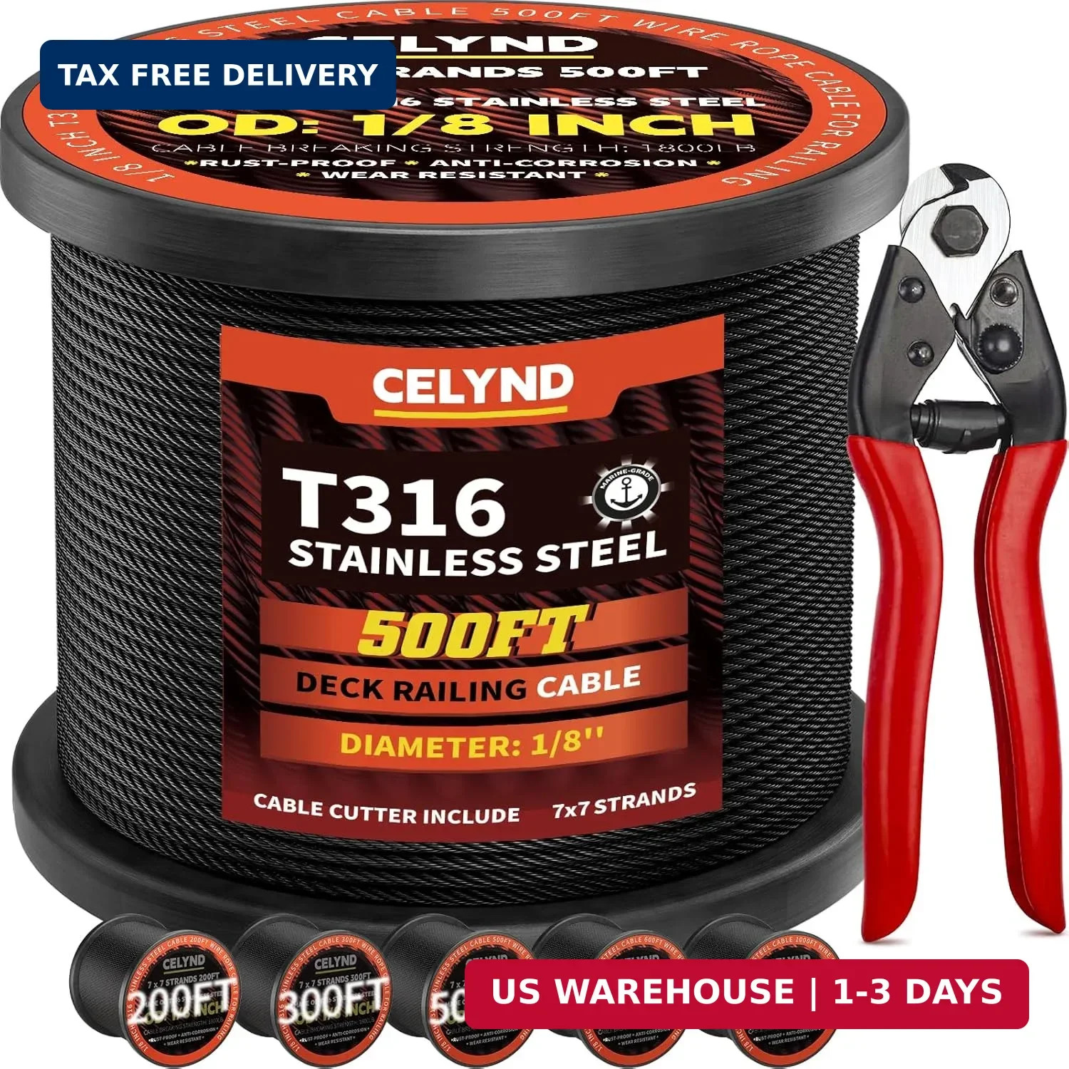 Black Stainless Steel Cable for Railing - 500FT 1/8