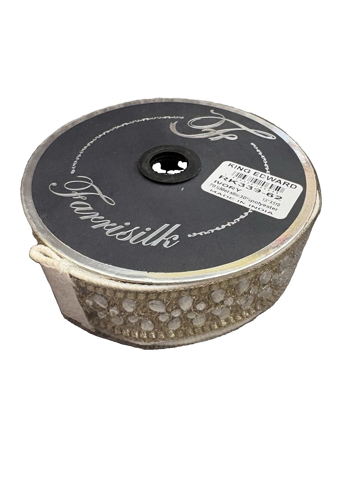 Farrisilk King Edward Jeweled Wired Ribbon Ivory RK339-62 New