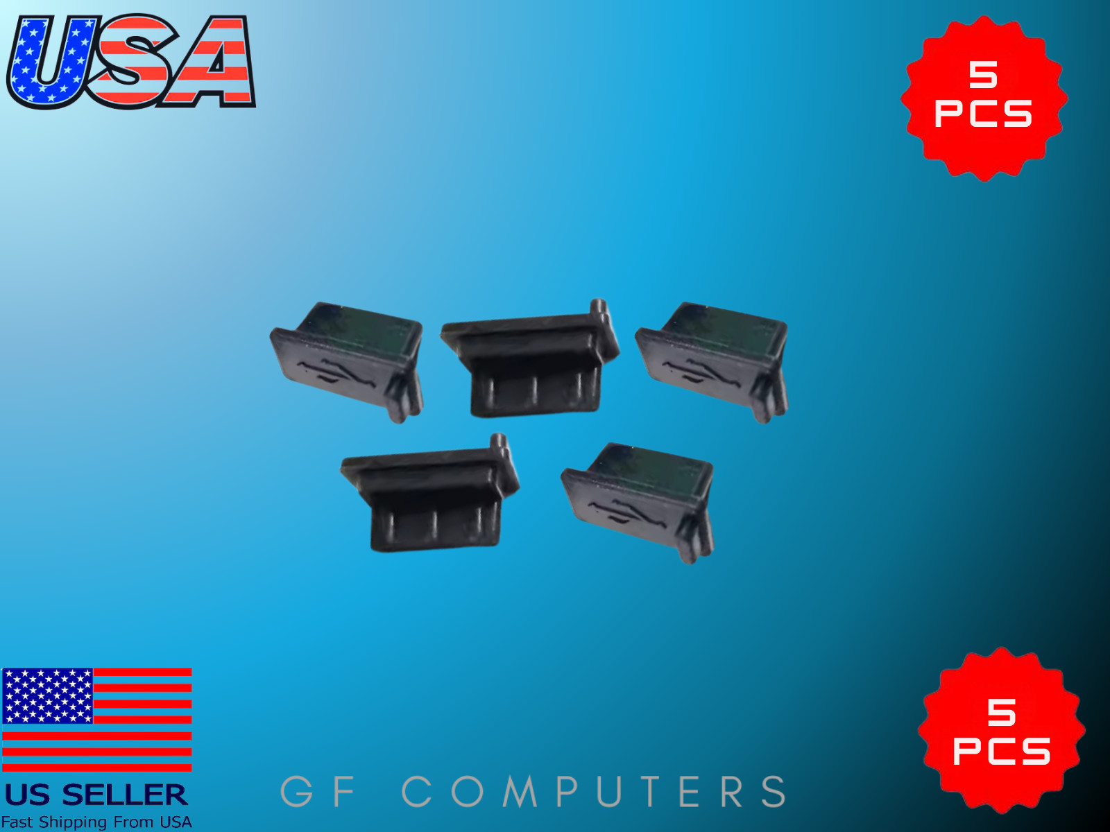 5 USB Port Anti-Dust Cover Cap for USB 2.0 & 3.0 - Black, White, or Clear
