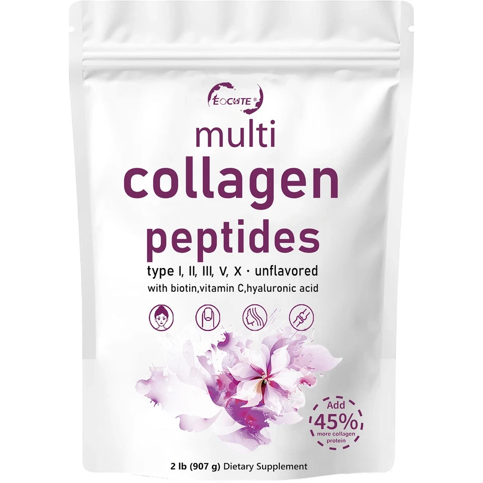 Micro Ingredients Multi Collagen Peptides Powder, Type I II III V X, Unflavored 