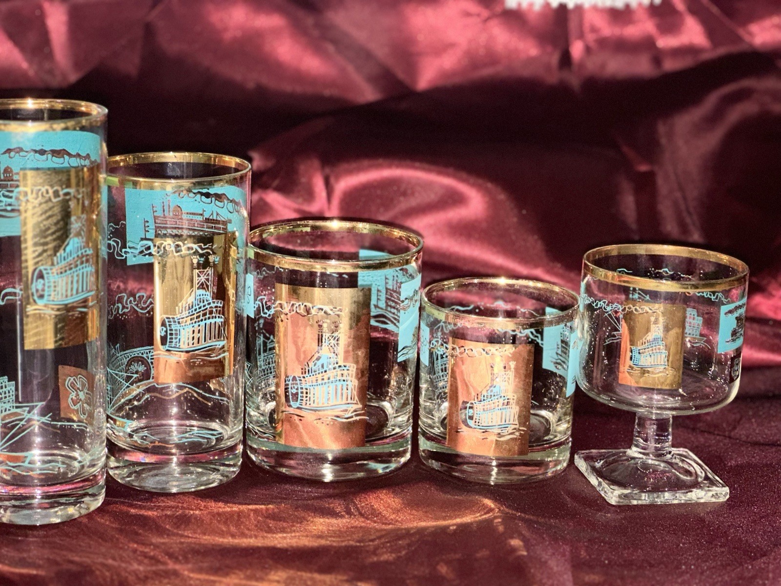 46 Pc Massive Vintage Libbey Southern Comfort Riverboat Barware Estate Set