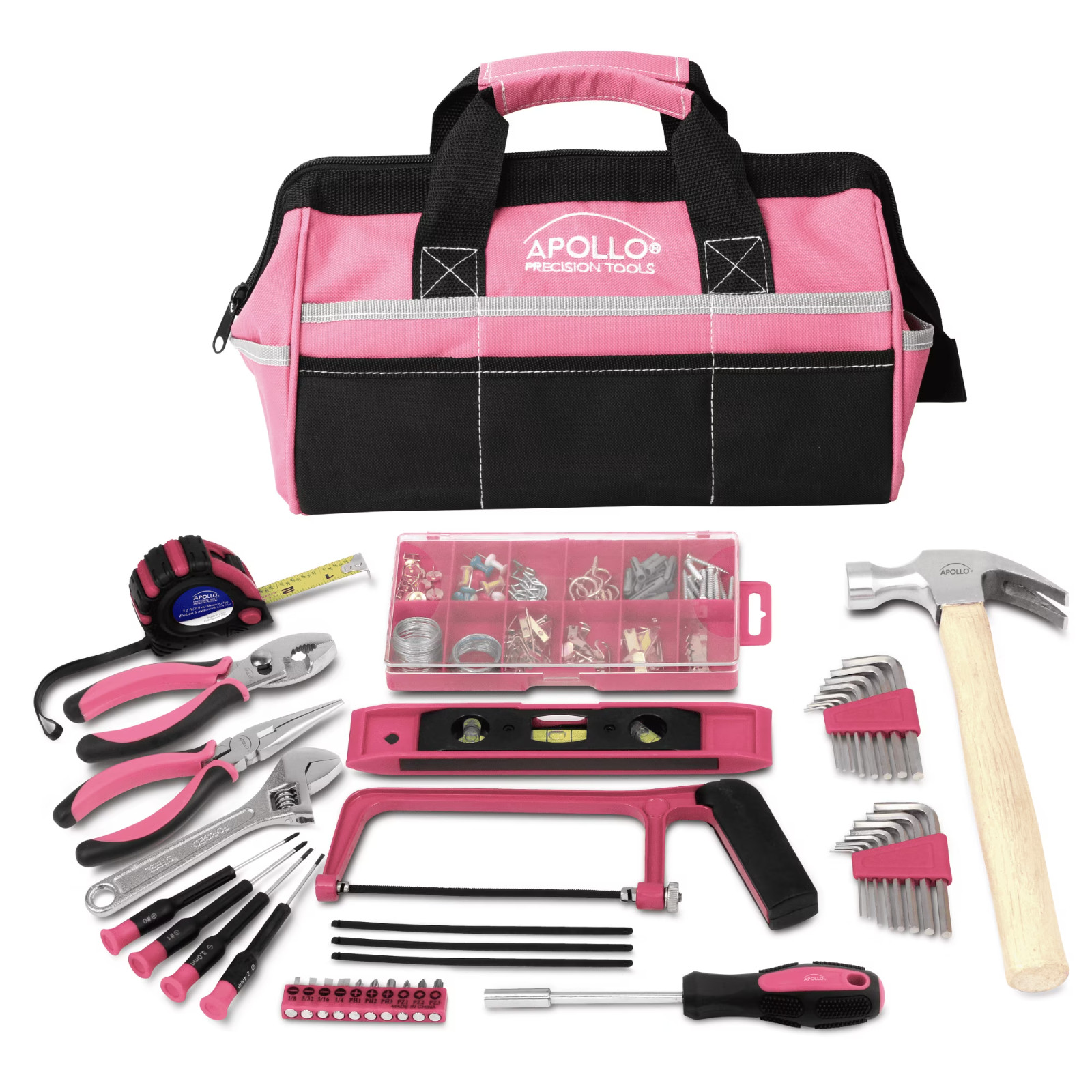 Apollo Tools 201 Piece Household Tool Kit in a Soft-Sided Tool Bag Pink -DT0020P Apollo Tools 201 Piece Household Tool Kit in a Soft-Sided Tool Bag Pink -DT0020P
