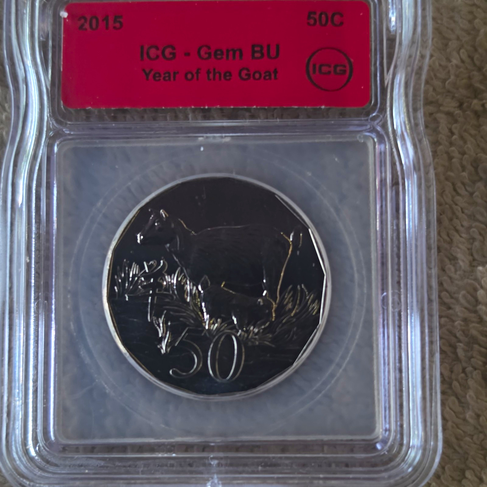 2015 Australia 50 Cents Year of the Goat ICG Gem BU Copper-Nickel KM646
