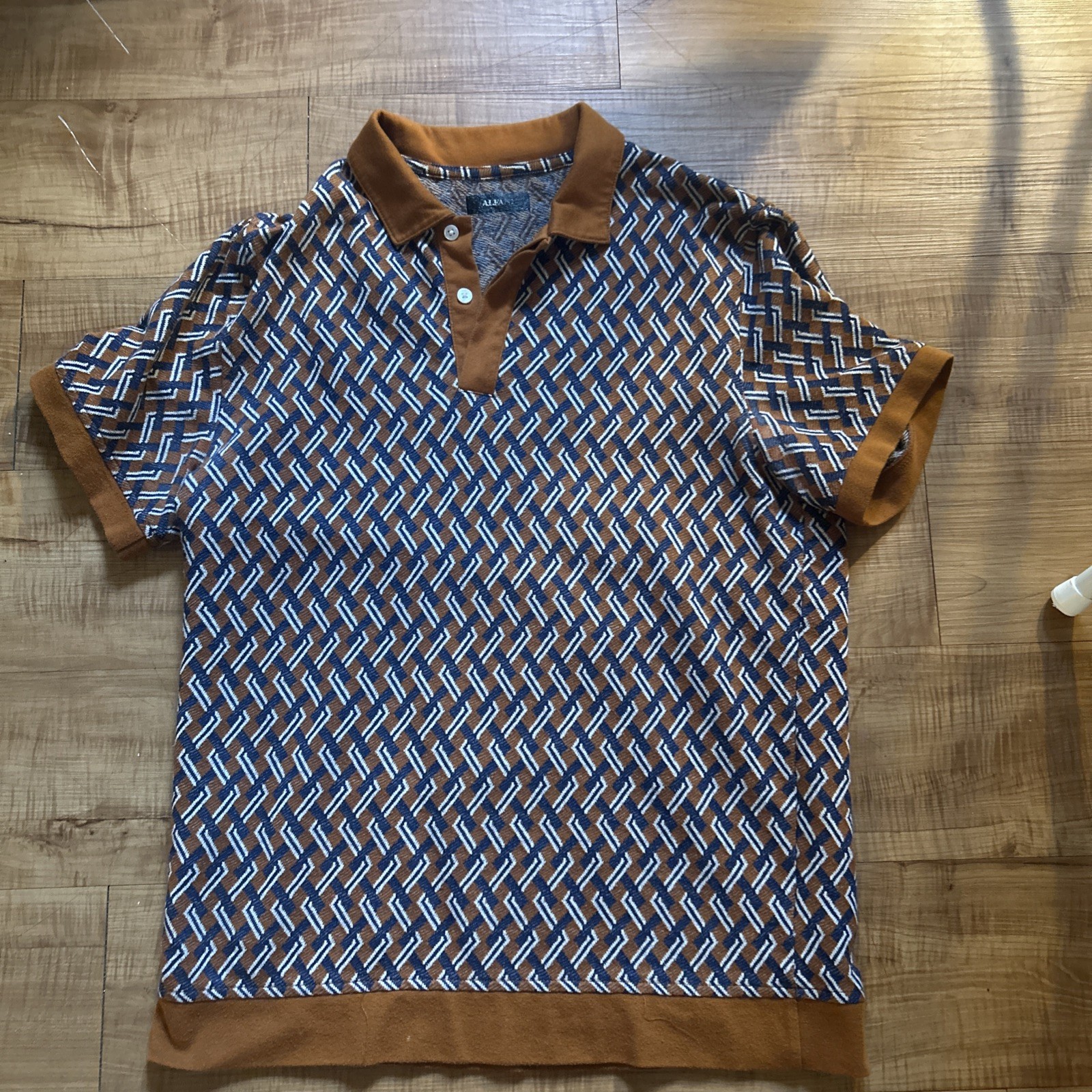 Alfani Stretch Polo Geometric Pattern Cotton PolyBlend Short Sleeve Shirt Alfani Stretch Polo Geometric Pattern Cotton PolyBlend Short Sleeve Shirt