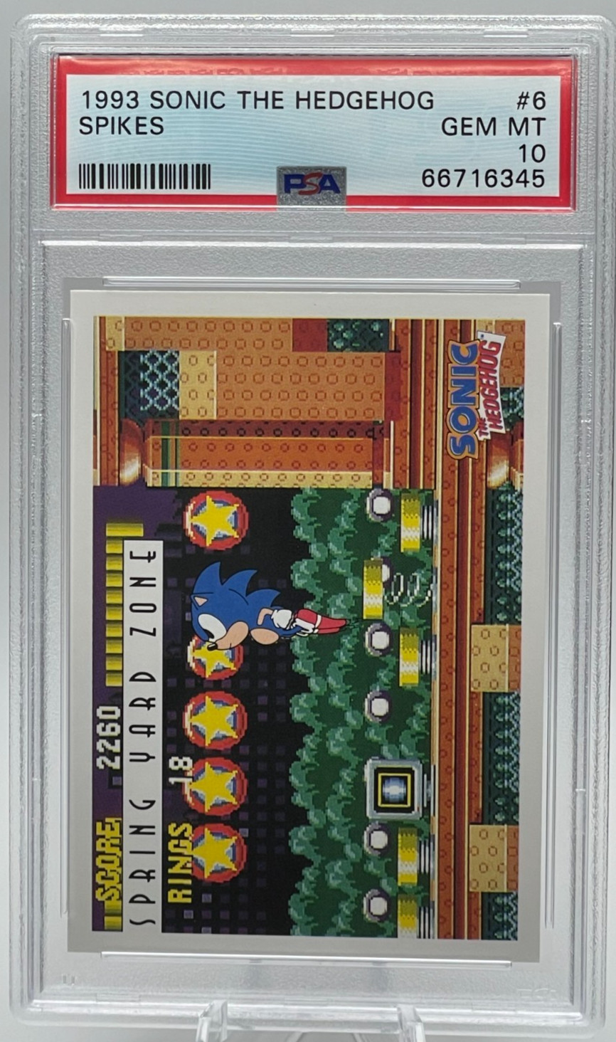 1993 Topps Sonic the Hedgehog #6 “Spikes” PSA GEM MT 10 Rare Non-Sport 1993 Topps Sonic the Hedgehog #6 “Spikes” PSA GEM MT 10 Rare Non-Sport