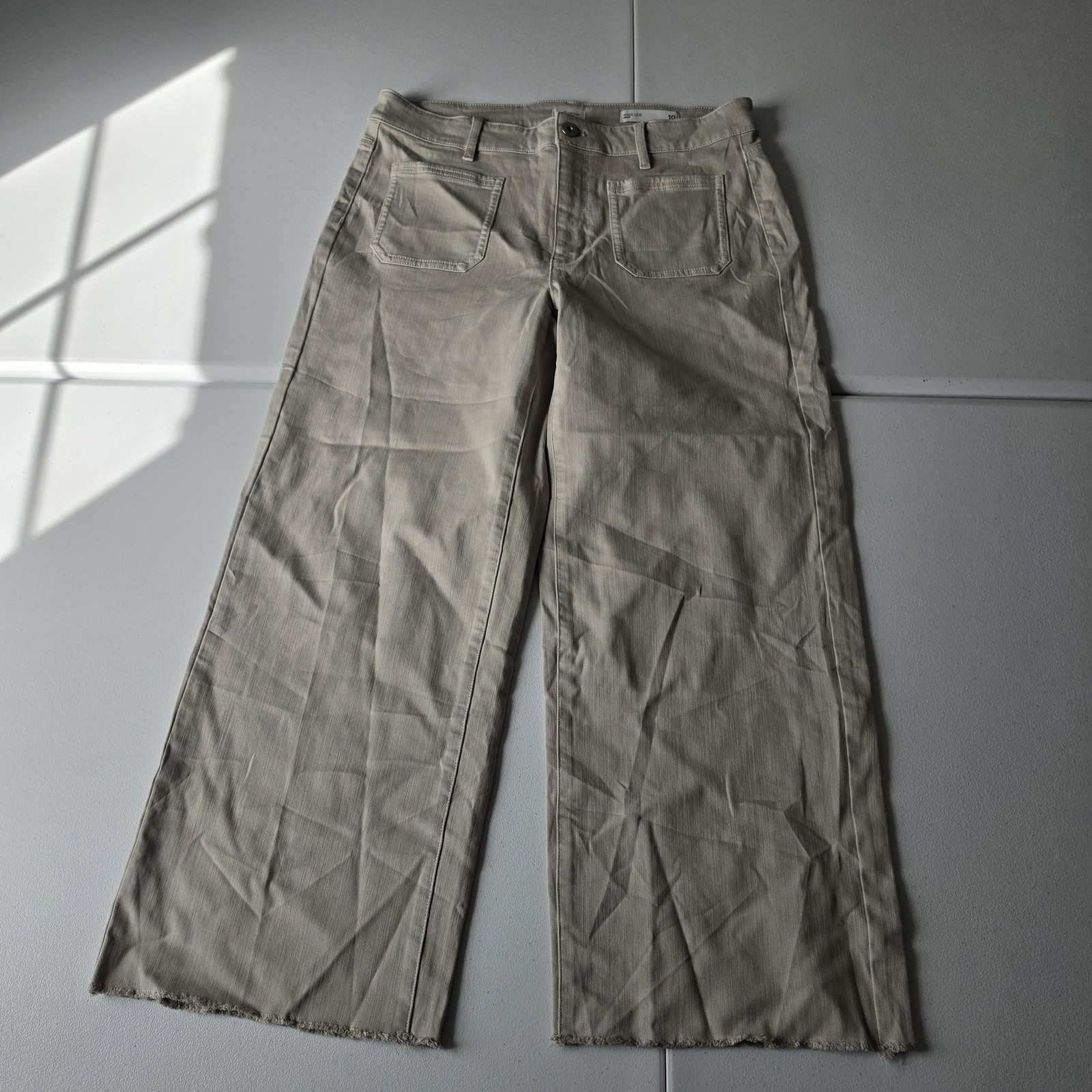 J. Jill Jeans Womens 10 Beige Light Wash High Rise Wide Leg Crop Stretch Denim
