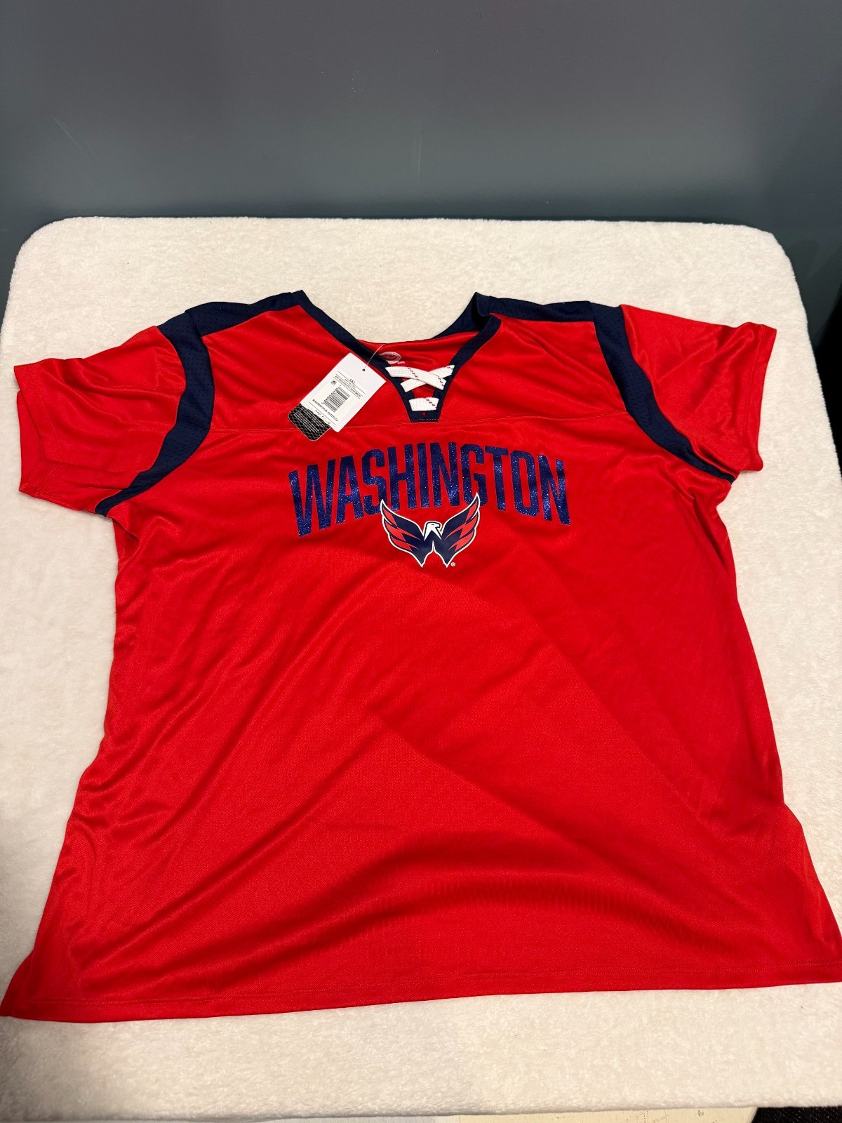 Washington Capitals NHL Stretchy Shirt with SkateLace Collar and Mesh Shoulders Washington Capitals NHL Stretchy Shirt with SkateLace Collar and Mesh Shoulders