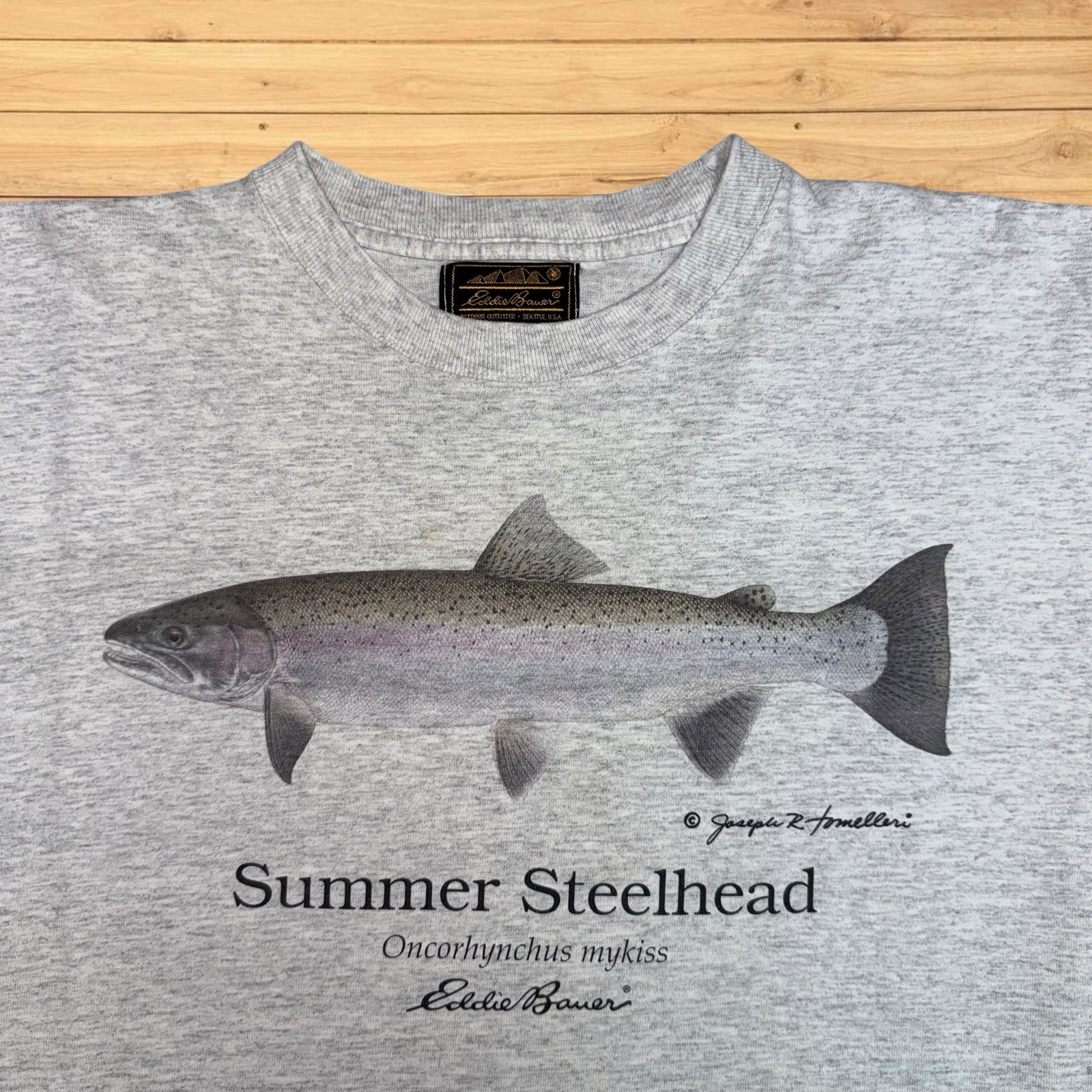 Vintage Eddie Bauer summer Steelhead Trout Fish Graphic T-Shirt USA 90s Vintage Eddie Bauer summer Steelhead Trout Fish Graphic T-Shirt USA 90s