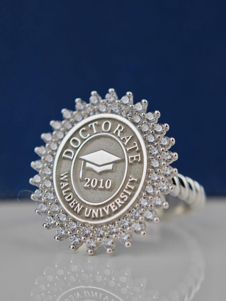 Walden University Doctorate Ring Custom Halo Design Graduation Gift