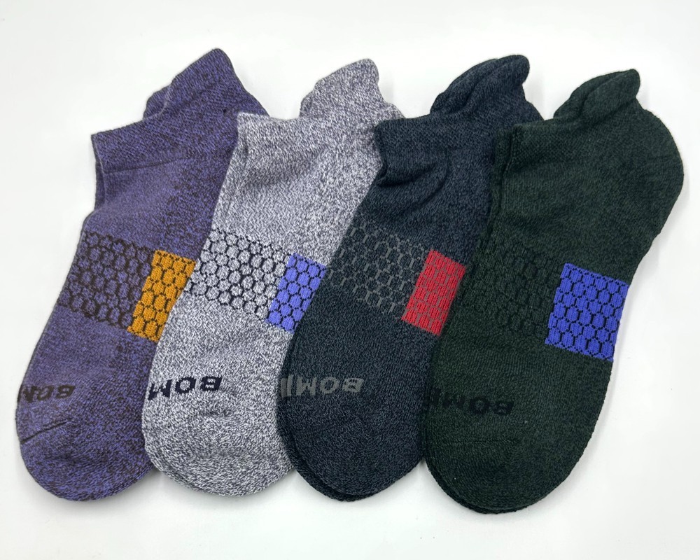 4 pairs BOMBAS Men\'s honeycomb Marl Ankle Socks Cushion Size Large Colorful