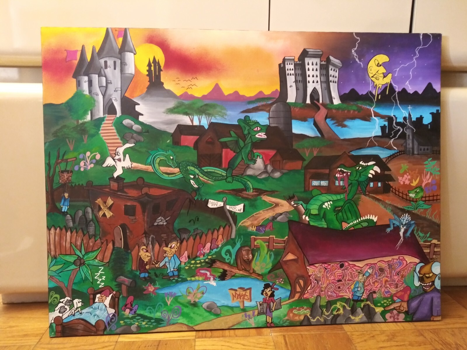 Graffiti Dreamland - 4 x 5 ft - Bronx Artist MAKE$ 1997 - Vintage Original Graffiti Dreamland - 4 x 5 ft - Bronx Artist MAKE$ 1997 - Vintage Original