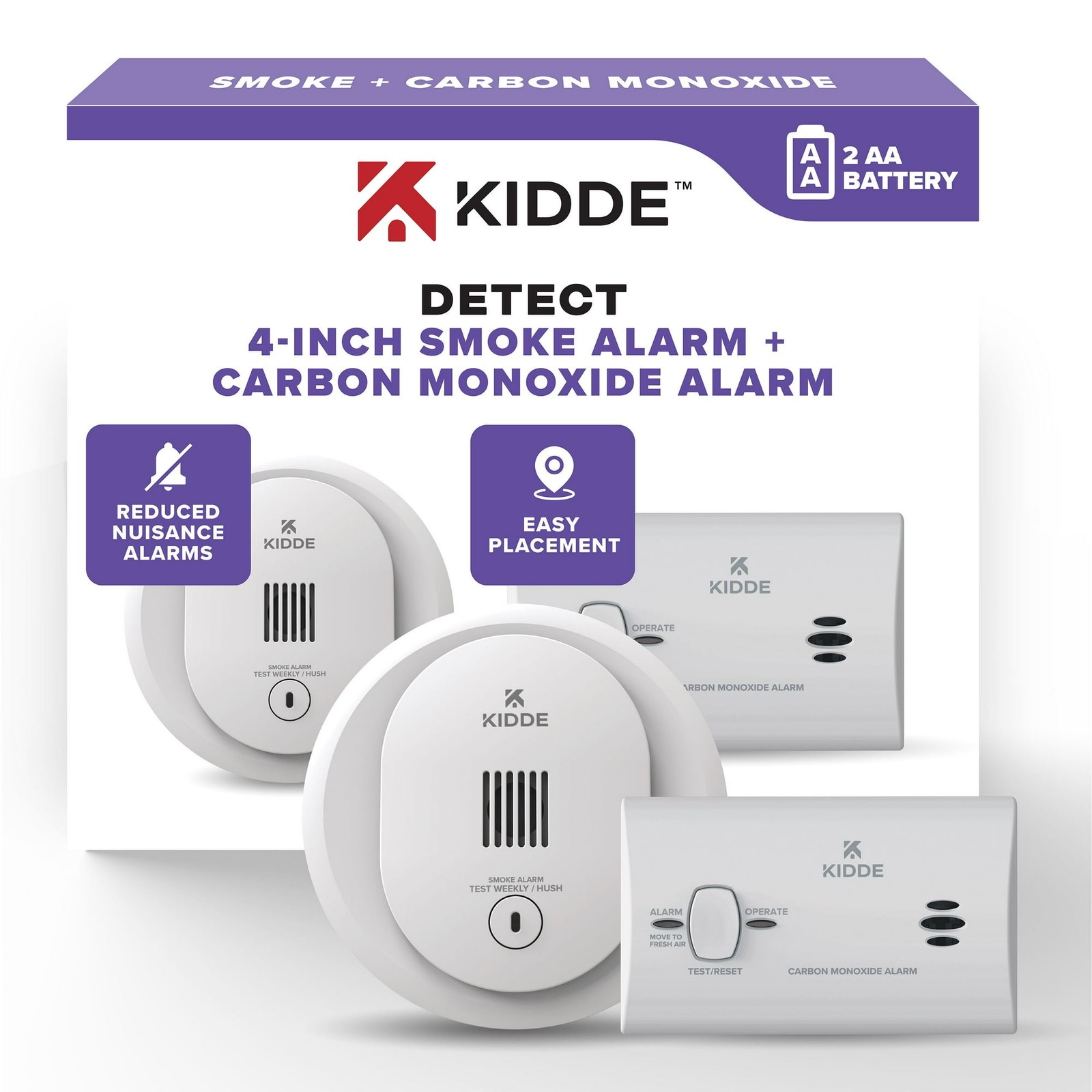 Kidde 10SDR Battery-Operated 4-inch Smoke Detector & Carbon Monoxide Value Pack,