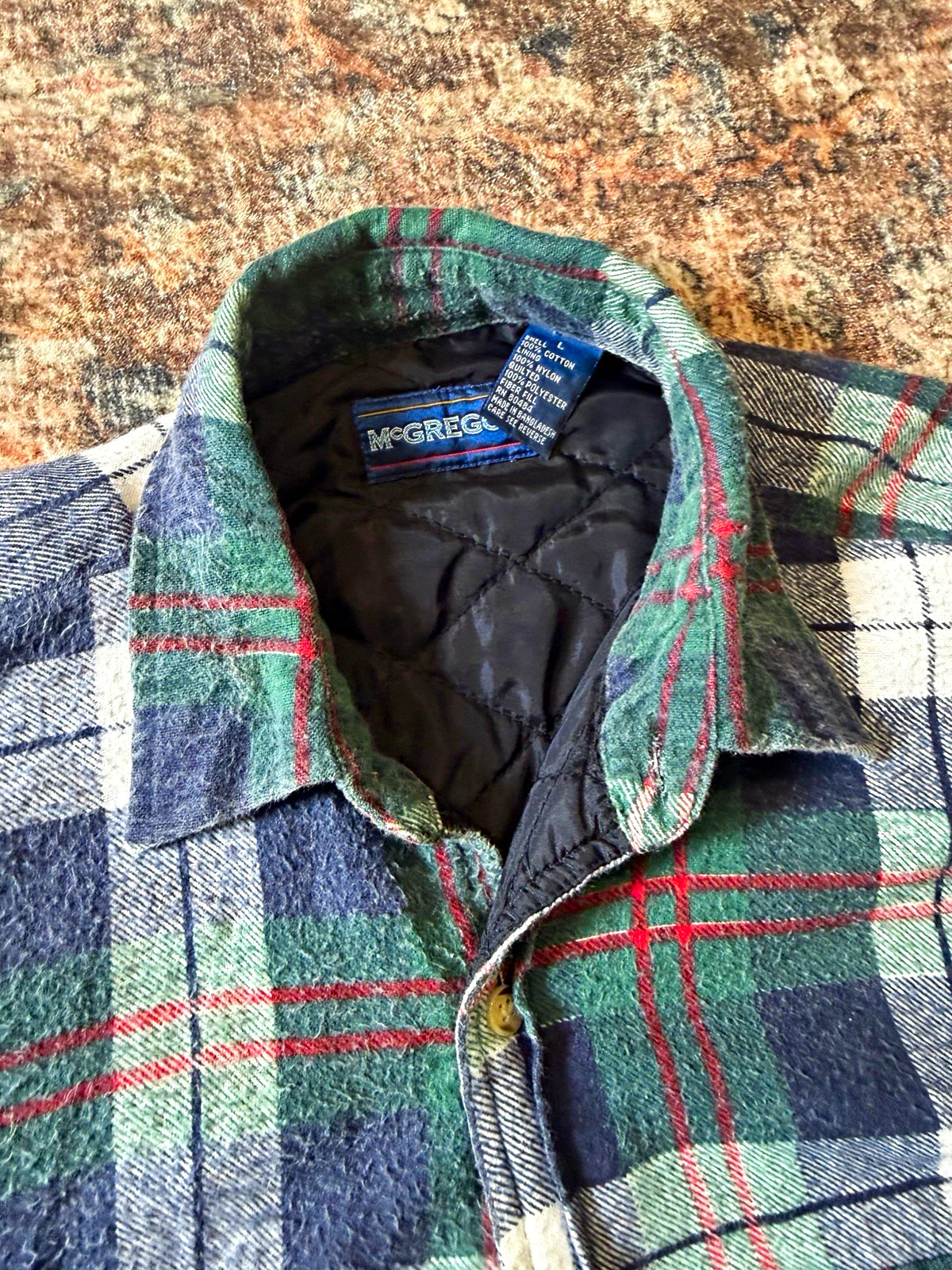 Vintage McGregor Men’s Plaid Flannel Shirt Jacket Quilted Lined Green Blue large Vintage McGregor Men’s Plaid Flannel Shirt Jacket Quilted Lined Green Blue large