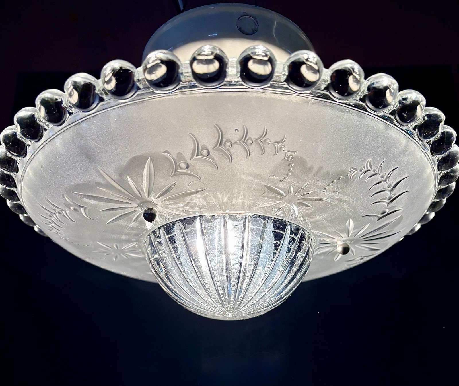 Antique 1930s 40s Art Deco Nouveau Victorian Frosted Glass Ceiling Light Fixture