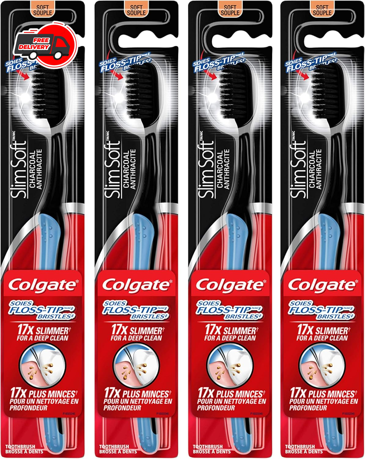 Colgate Slimsoft Floss-Tip Charcoal Toothbrush, Soft (4 Count) Colgate Slimsoft Floss-Tip Charcoal Toothbrush, Soft (4 Count)
