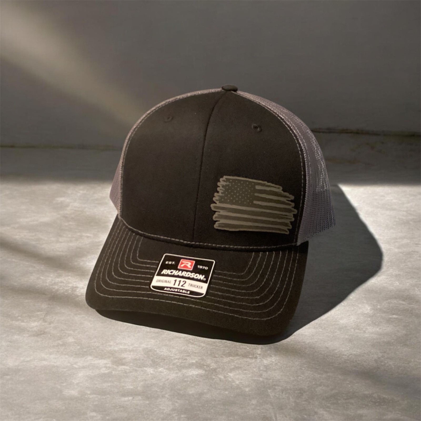 Richardson 112 Original Trucker Hat Adjustable Laser Engraved Flag Patch