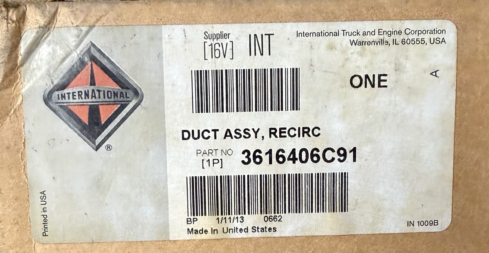 OEM International Navistar 3616406C91 HVAC Recirc Duct Assembly New NOS