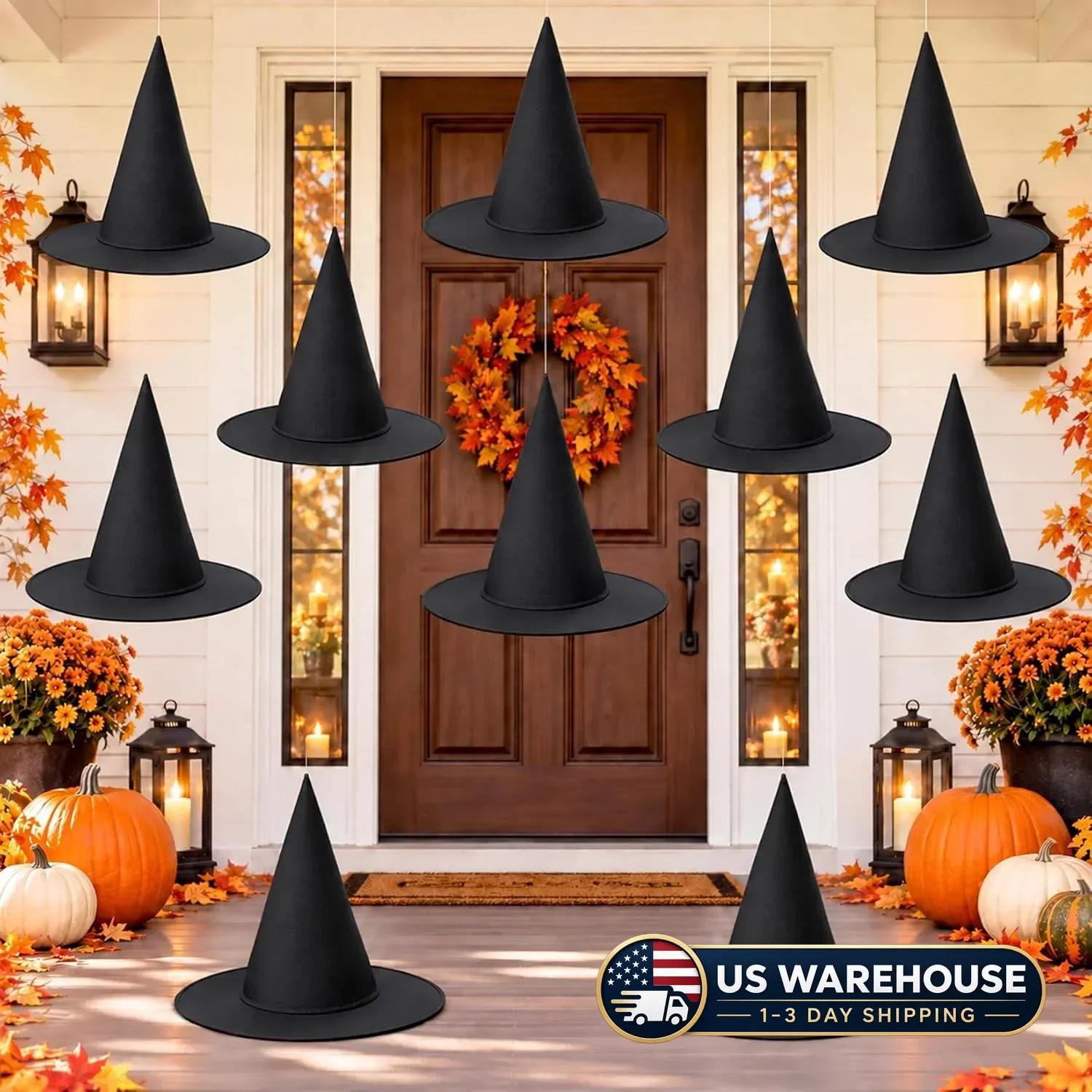 RAINFLOW Halloween Witch Hats - Black Hanging Witch Hats for Porch Decor