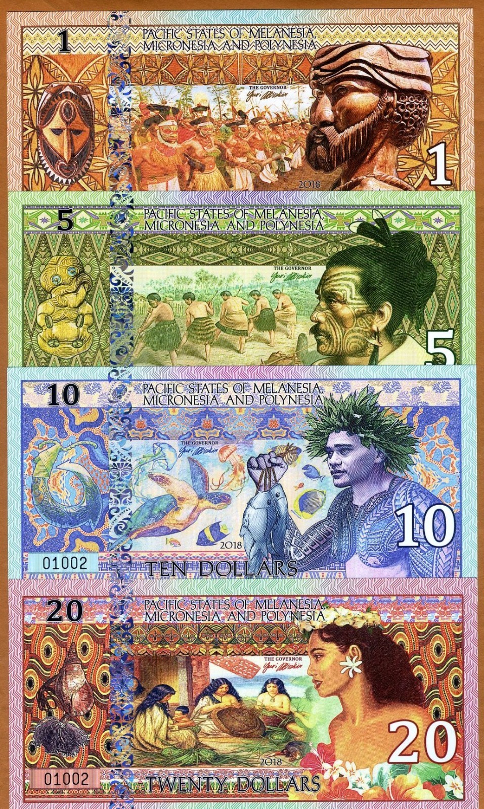 SET, Pacific States of MMP, $1-5-10-20, 2018 Private Issue Polymer, exotic