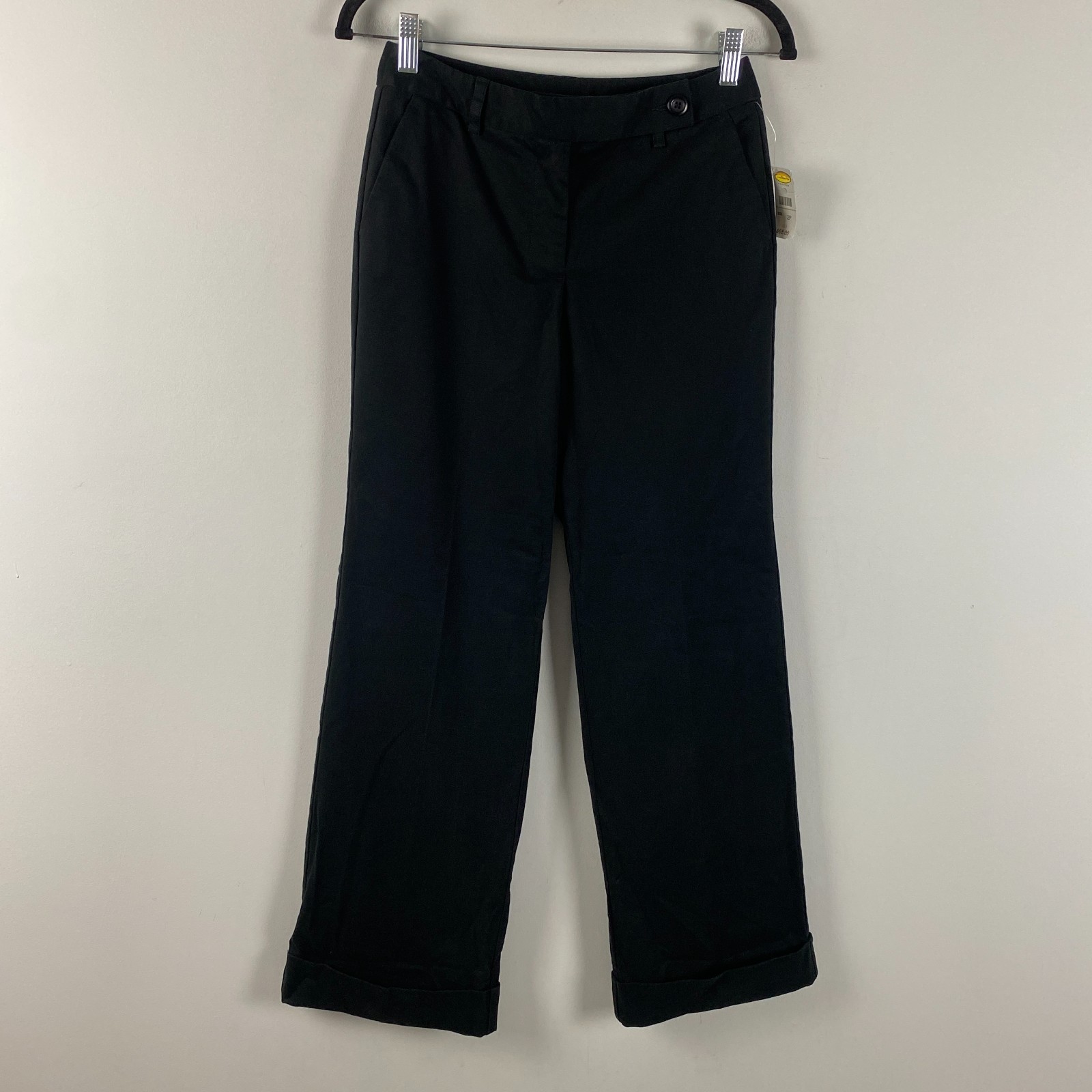 Talbots Trouser Wide Leg Pants Size 2P Black Cotton Blend Stretch Black
