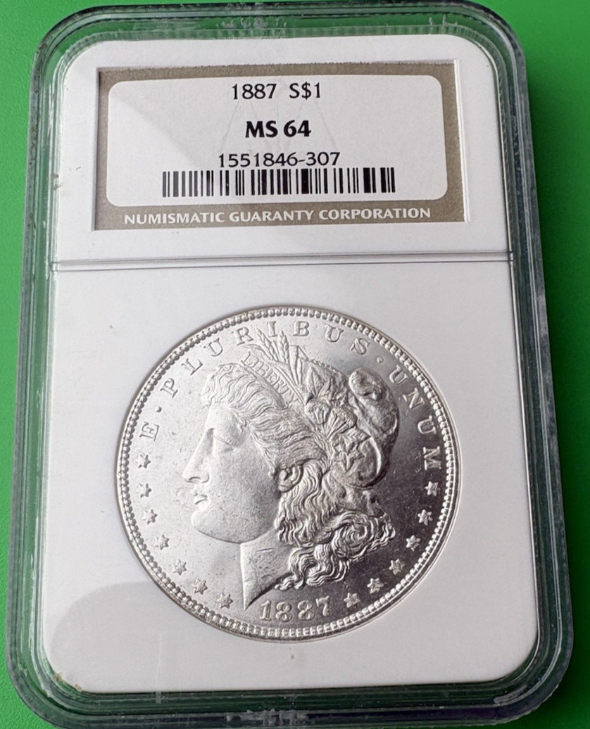 1887-P Morgan Silver Dollar Graded MS 64 by NGC, Nice Brilliant 100% White Coin 1887-P Morgan Silver Dollar Graded MS 64 by NGC, Nice Brilliant 100% White Coin