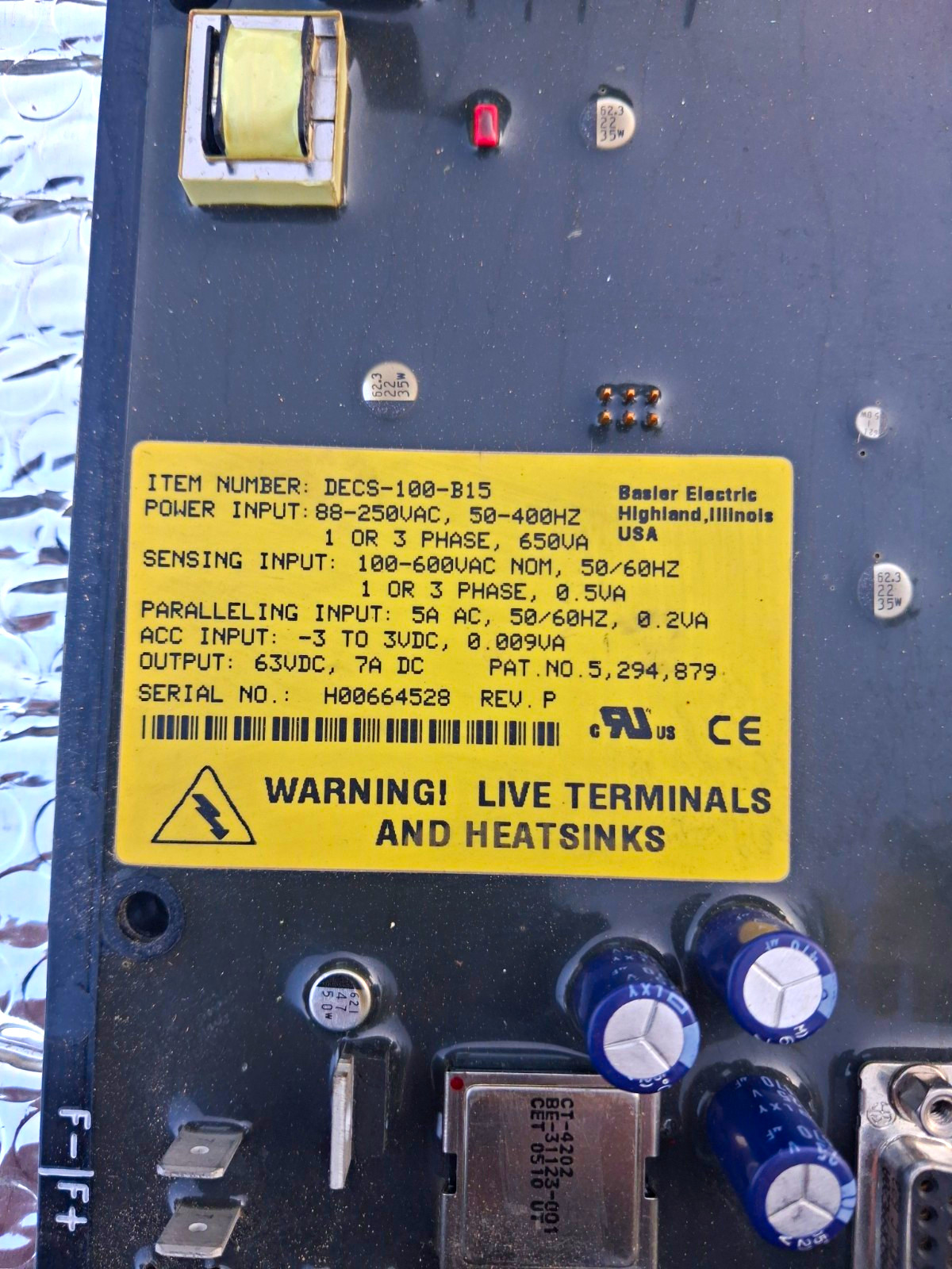 Basler Electric DECS-100-B15 Generator Excitation Controller 88-250VAC 50/60Hz