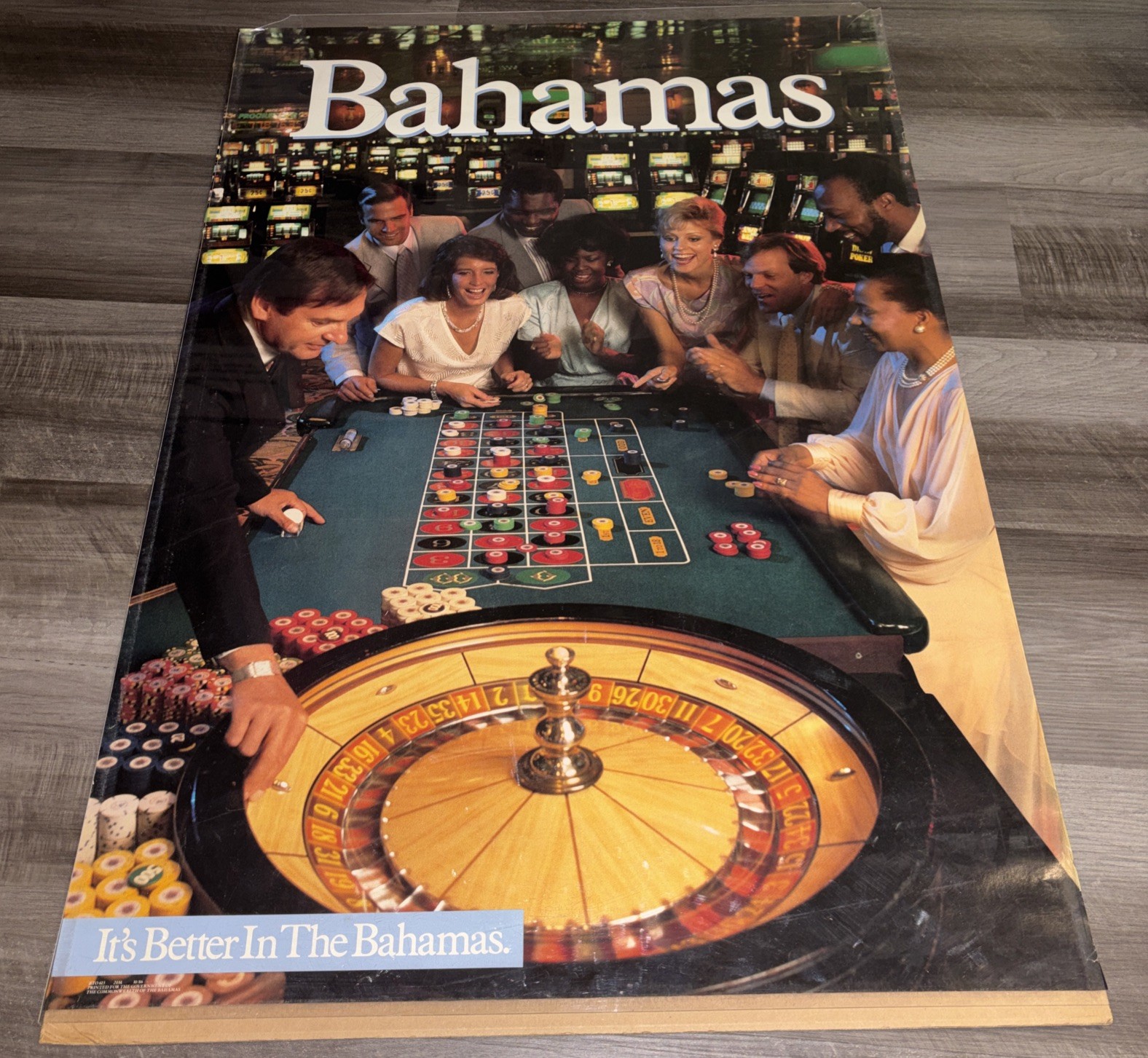 Vintage 1986 Bahamas Travel Tourism Promo Poster Casino Roulette It’s Better In