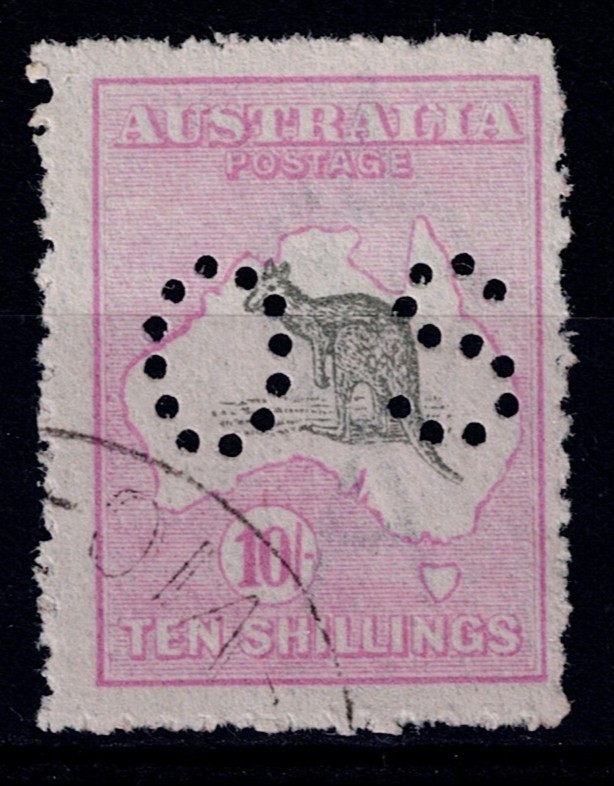 Stamp - Australia Used 1915 to 1928 Official 10s Grey & Pink Wmk 6 Sg O51 CV £75