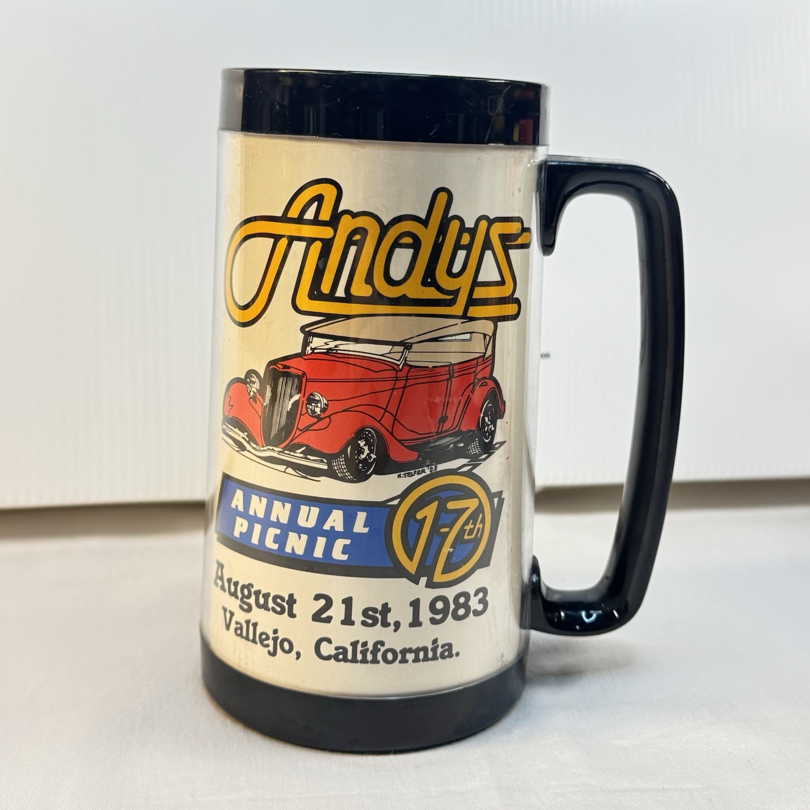 Vintage 1983 Andy\'s Picnic Roy Brizio Street Rods Vallejo Thermo-Serv Mug 2671