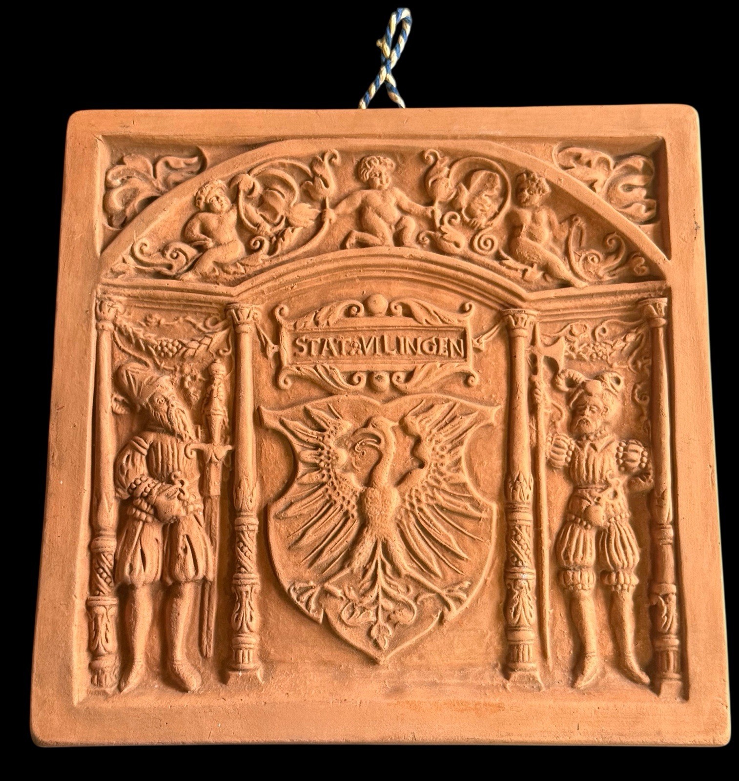 RARE Antique Coat of Arms Earthenware Tile C. 1880 After Hans Kraut