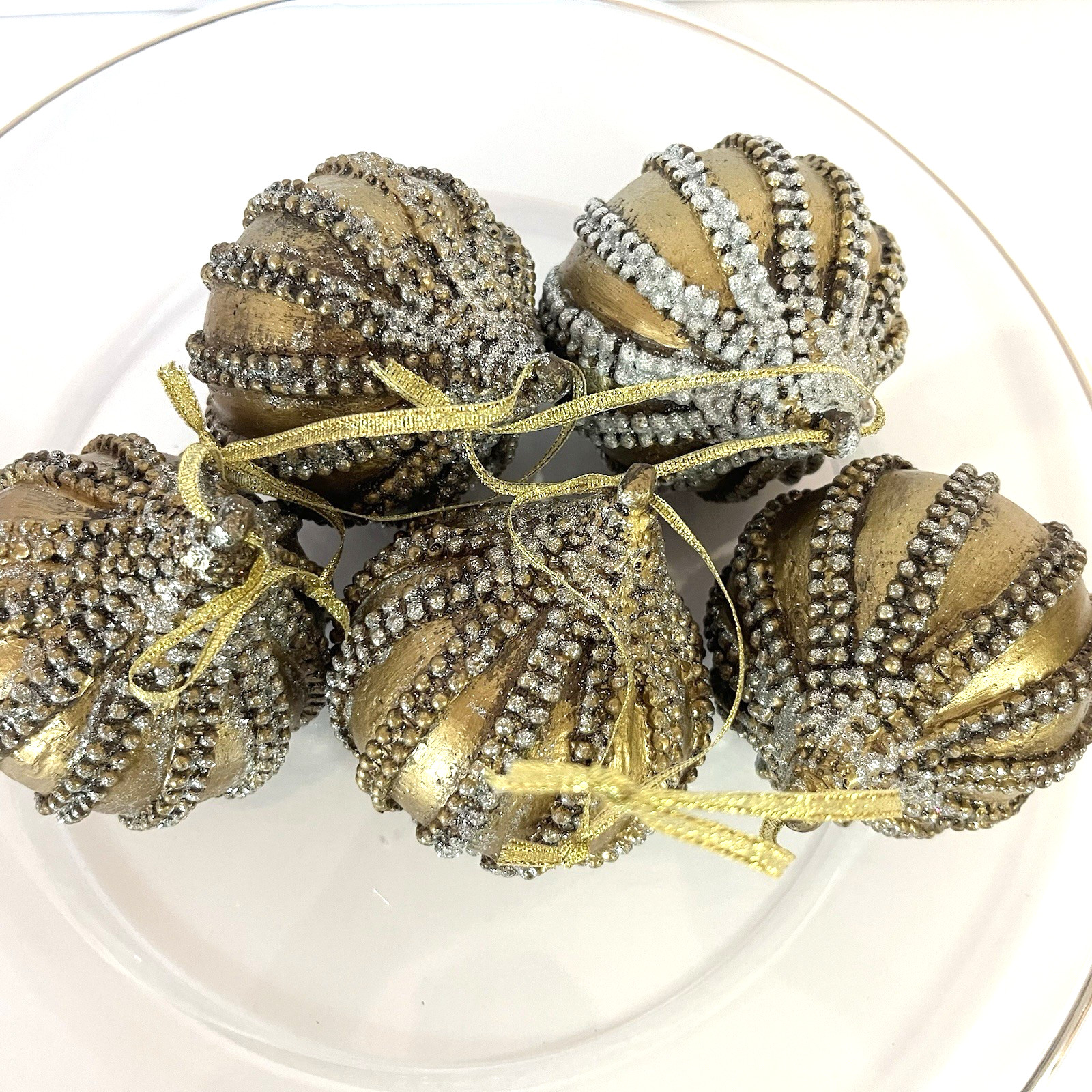 Bronze and Silver Colored Christmas Ornaments Lot of 5 Heavy Weighted Bronze and Silver Colored Christmas Ornaments Lot of 5 Heavy Weighted