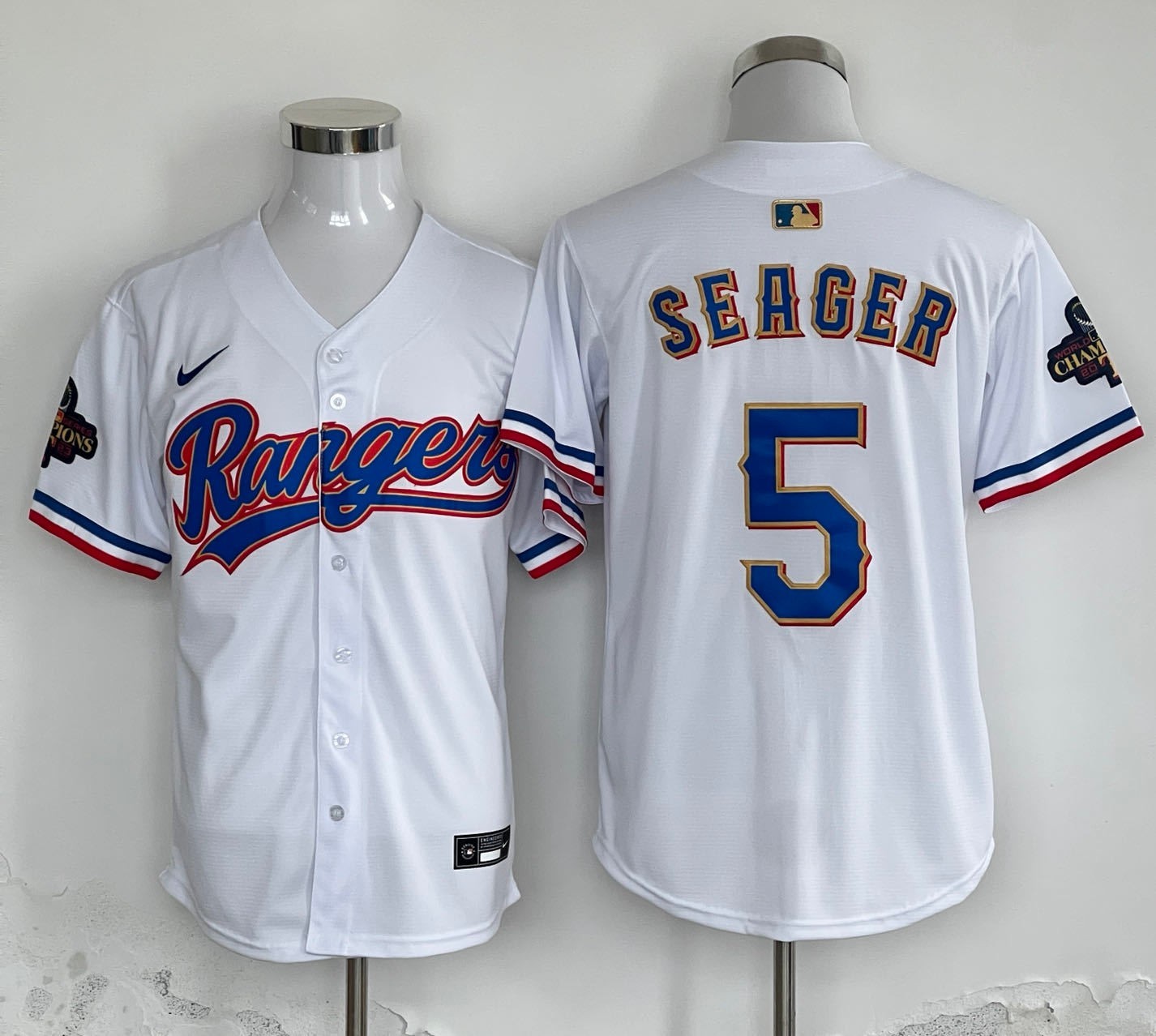 Corey Seager #5 Rangers World Series Champions Gold Stitched Jersey Mens NWT
