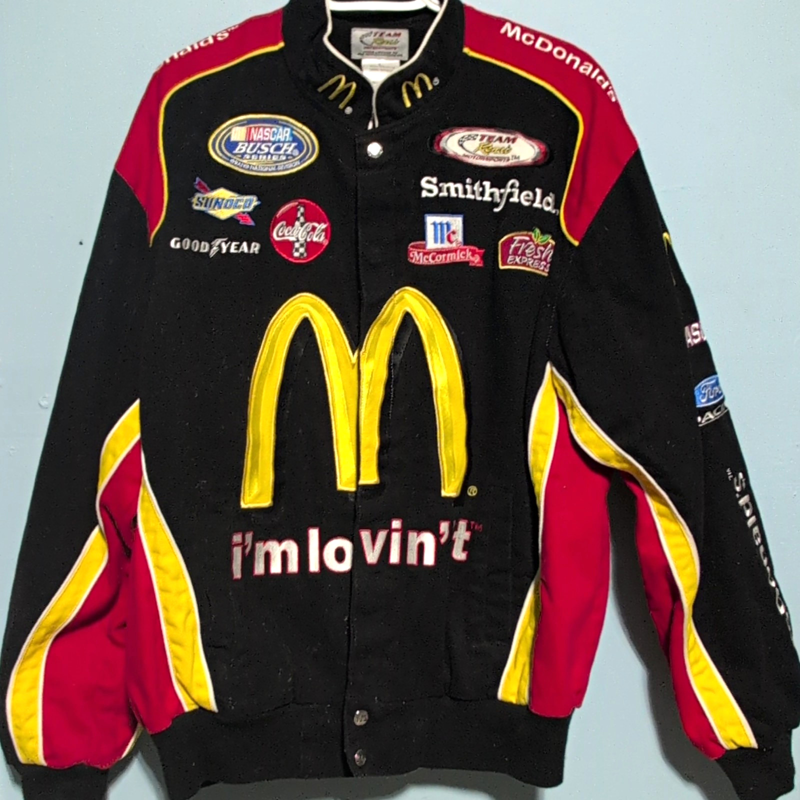 Team Rensi Motorsports NASCAR McDonalds Racing Jacket Black Red Yellow Size L Team Rensi Motorsports NASCAR McDonalds Racing Jacket Black Red Yellow Size L