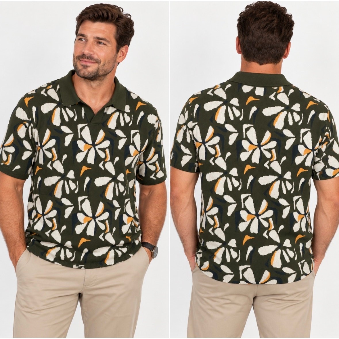 Bonobos Men’s Small Hudson Cabana Sweater Polo Green Floral Knit 100% Cotton