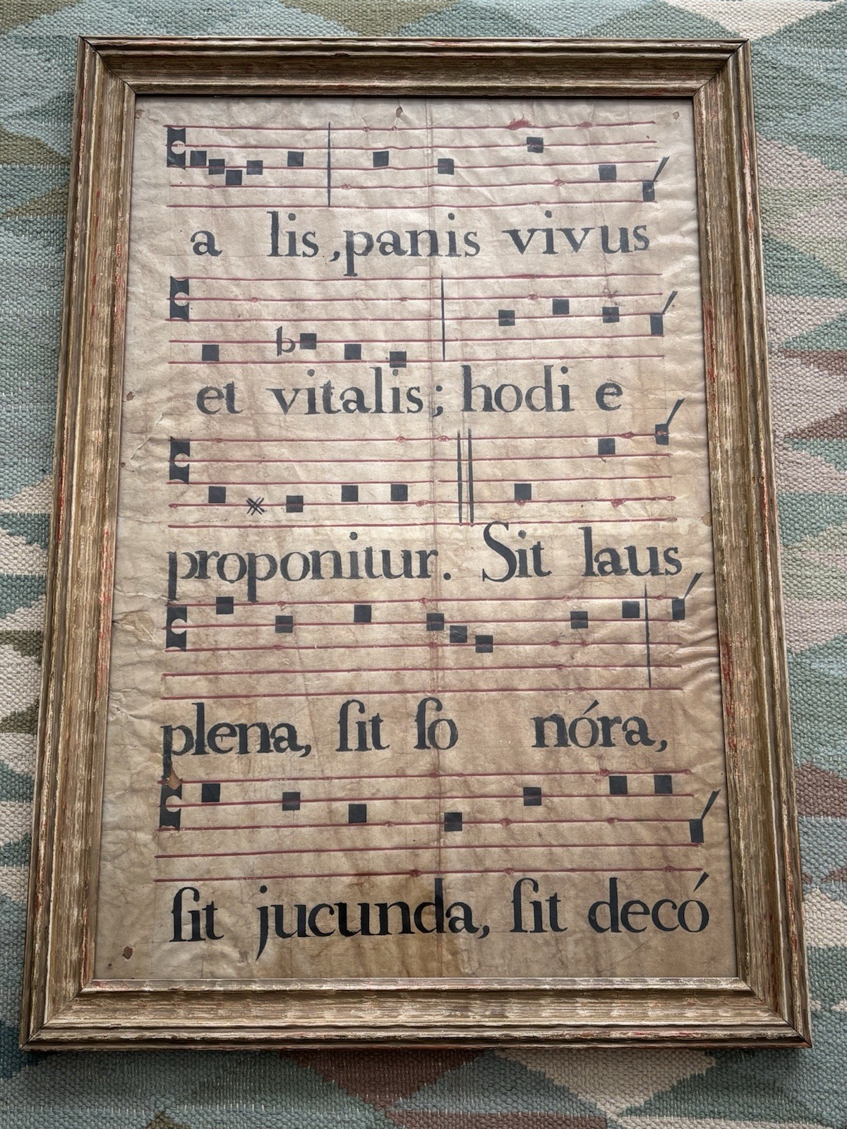 Large 15th-17thC Spanish Antiphonal Leaf on Vellum - Framed Gregorian Chant