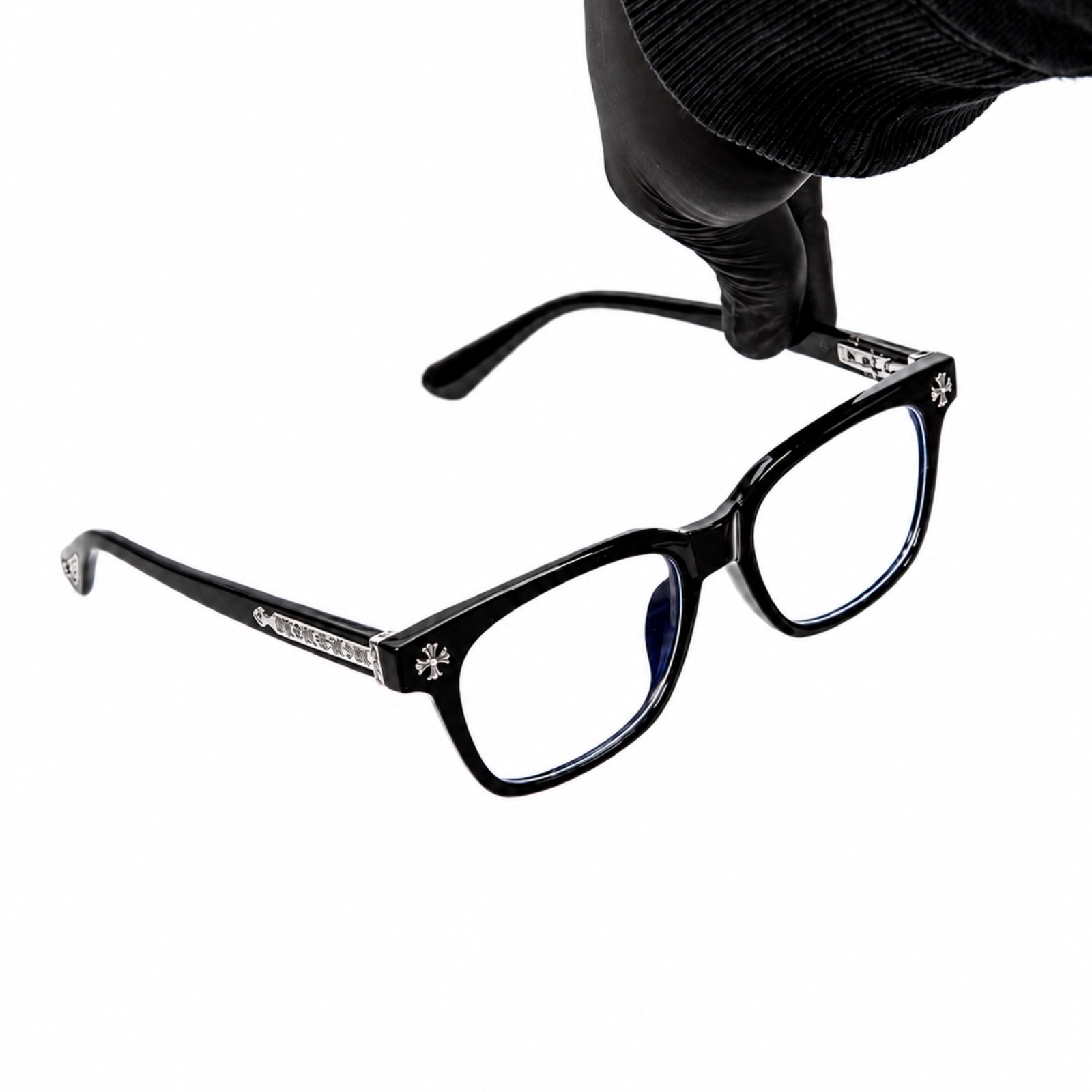 Classic Fashion Men Women Clear Lens Black Silver Plated Cross Eye Glasses