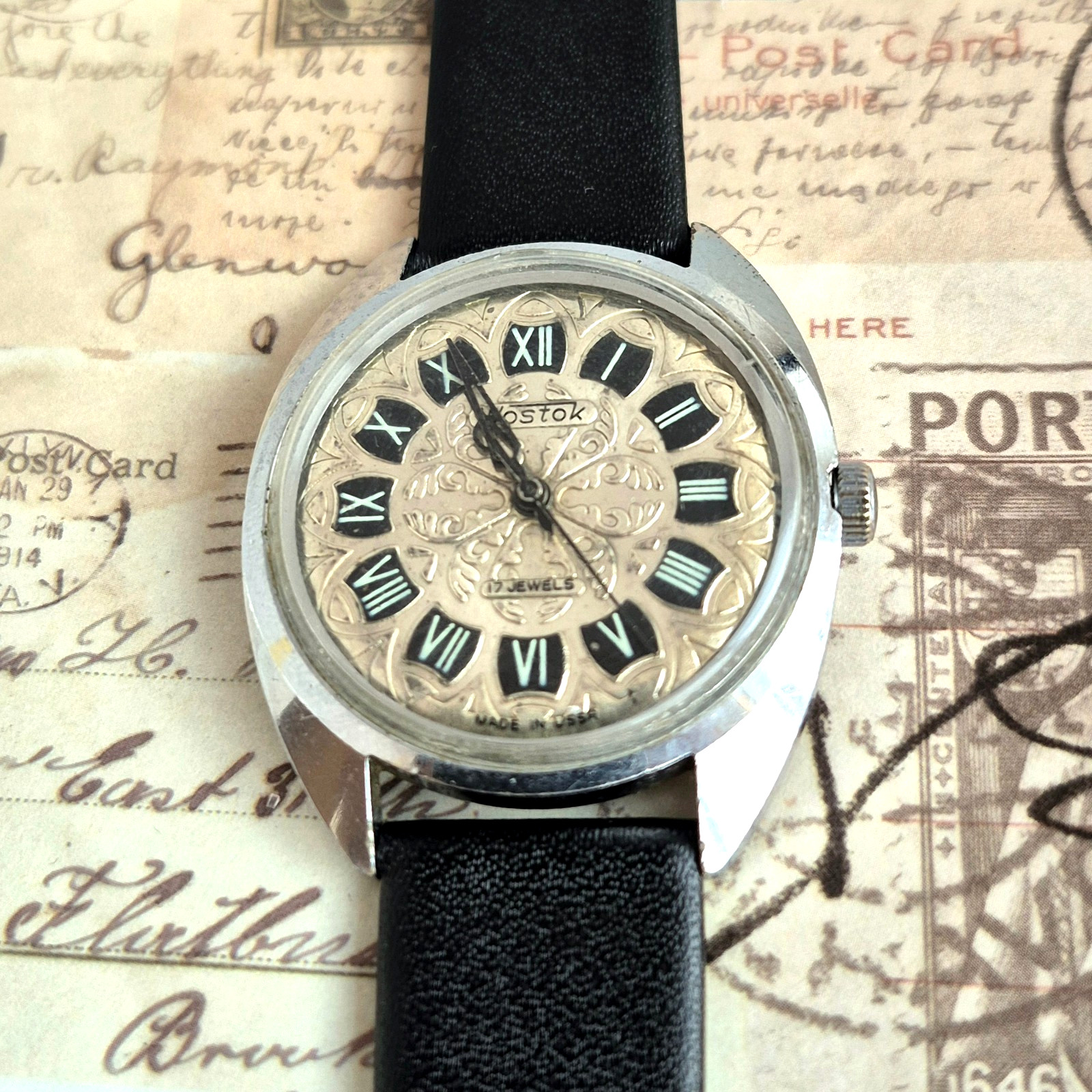 Vintage Vostok Wostok 2409A USSR Mechanical Watch 17J Roman Numerals Ornate Dial