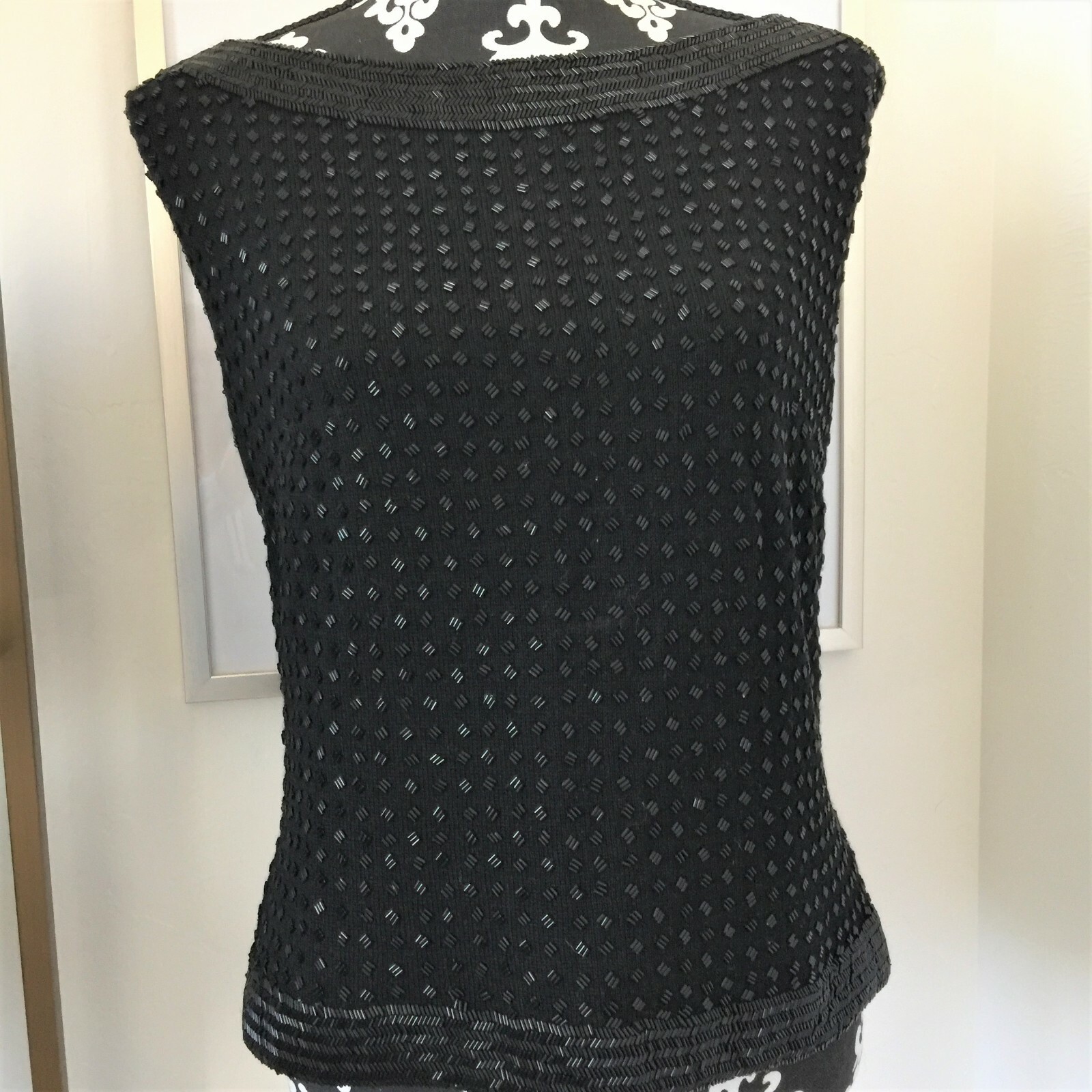 True Vintage Shell Top Fully Beaded Black Wool Metal Zipper Small 1950s 1960s 