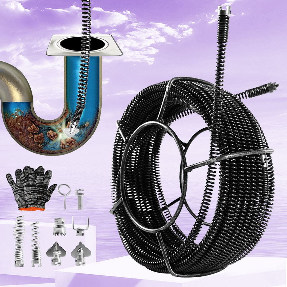 50 Ft Drain Auger Plumbing Snake Clog Cable 7/8 In.Sewer Pipe Cleaner Durable