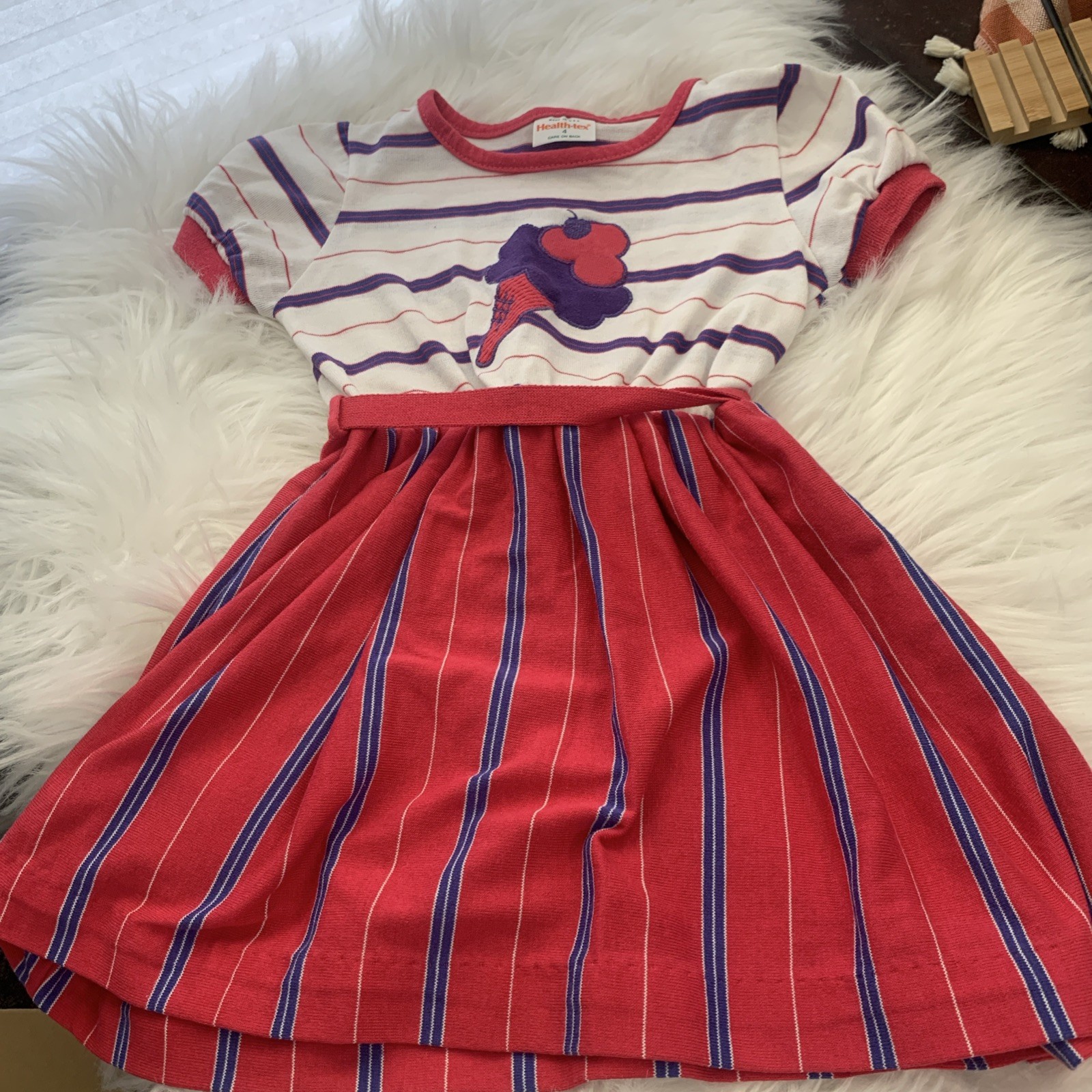 Vintage 80s Health-tex Girls Striped Ice Cream Dress Sz 4 adjustable tie belt Vintage 80s Health-tex Girls Striped Ice Cream Dress Sz 4 adjustable tie belt